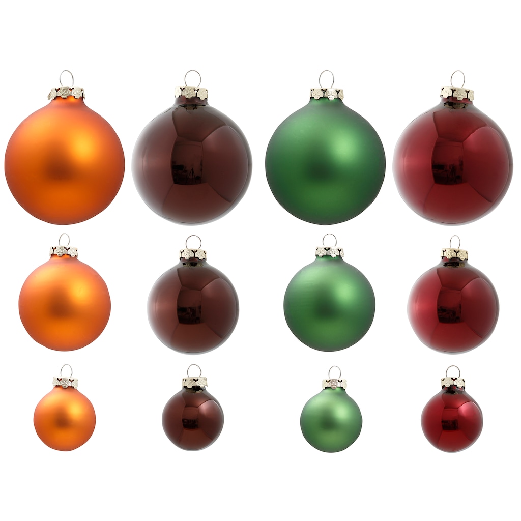 Thüringer Glasdesign Weihnachtsbaumkugel »Oh du Fröhliche, Weihnachtsdeko, Christbaumschmuck«, (Set, 40 St.), Christbaumkugeln aus Glas, 40-teilig, Ø 4 cm, 6 cm, 8 cm