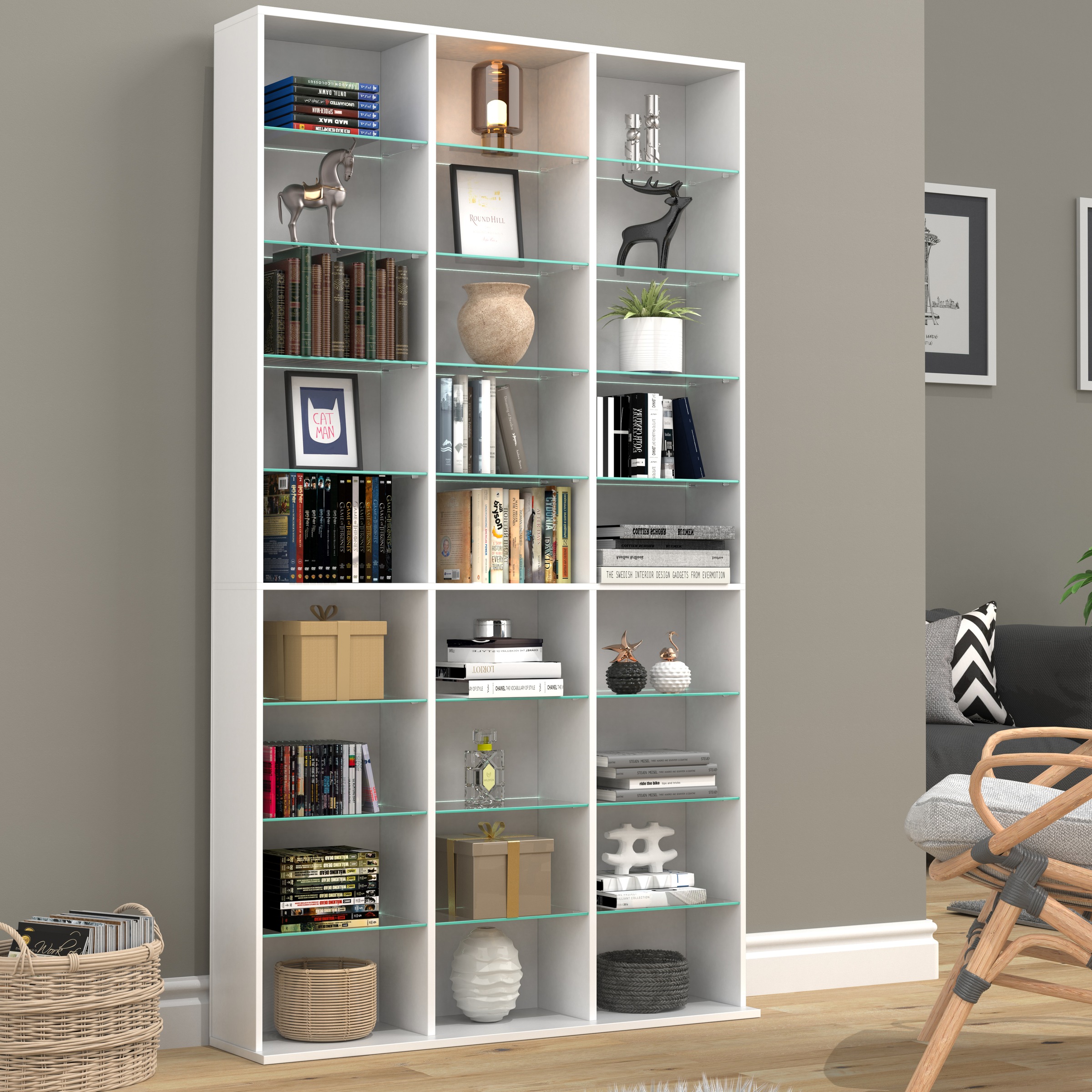 VCM Standregal »VCM Holz CD DVD Standregal Bücherregal Raumteiler Deko Regal Glas Zilas XL«
