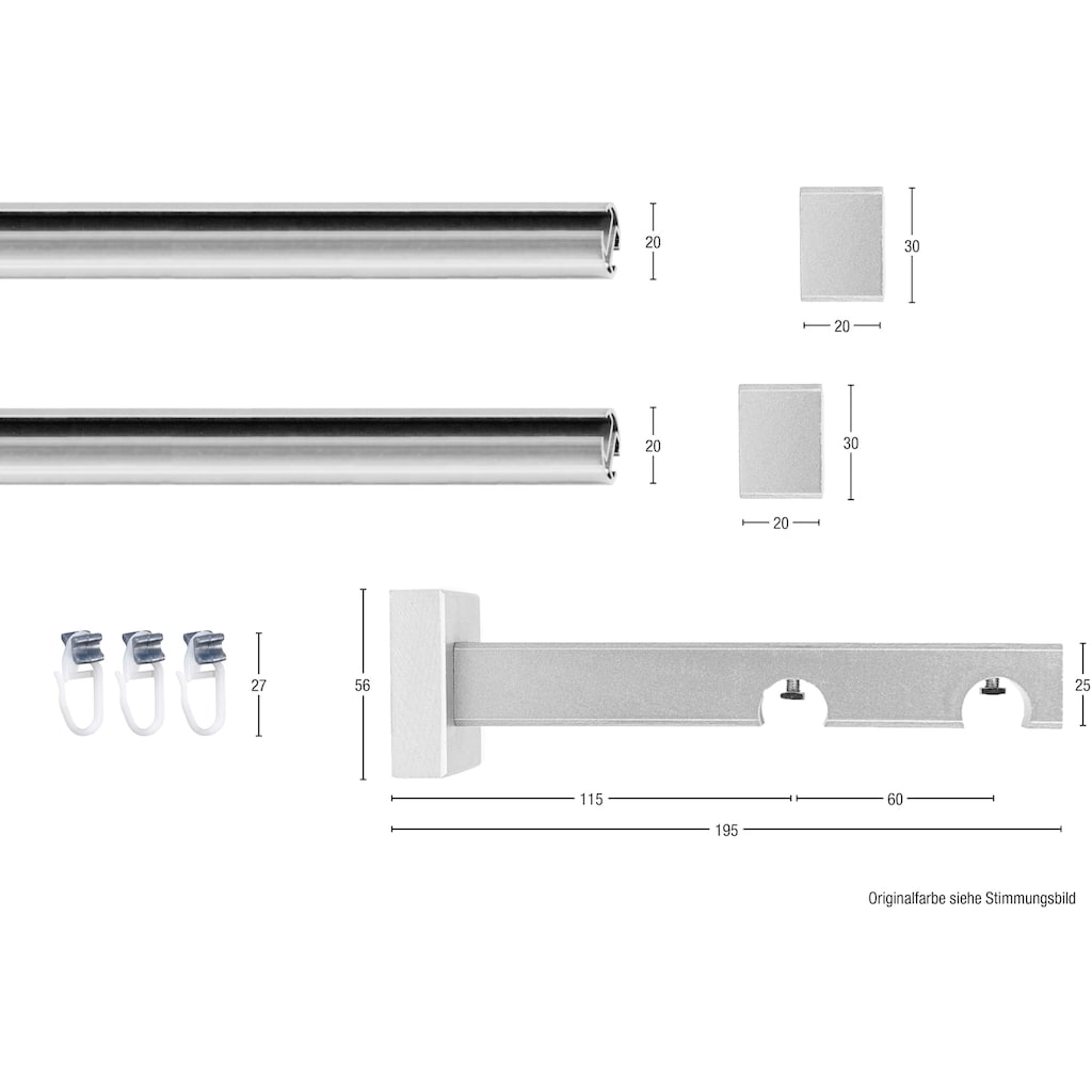 GARESA Gardinenschiene »Cubus, Quad Innenlauf«, 2 läufig-läufig, Wunschmaßlänge, Innenlauf-Vorhanggarnitur, verlängerbar, Holz-Aluminium