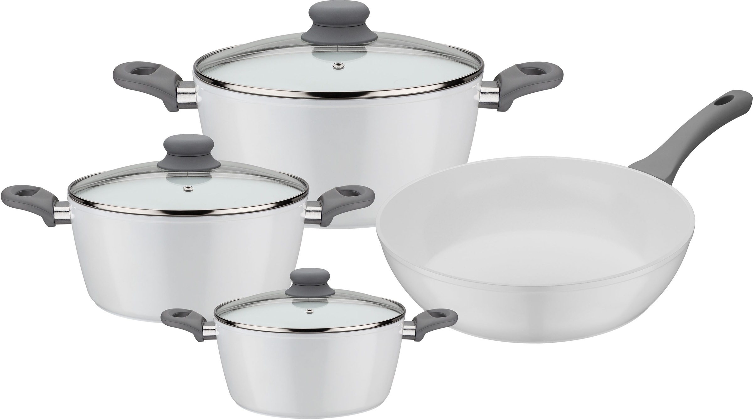 GSW Topf-Set »Fiona«, Aluminium, (Set, 7 tlg.), weißes Design mit anpsrechenden Softtouch-Griffen, kratzfeste ILAG® CERAMIC-Veredelung, Induktion