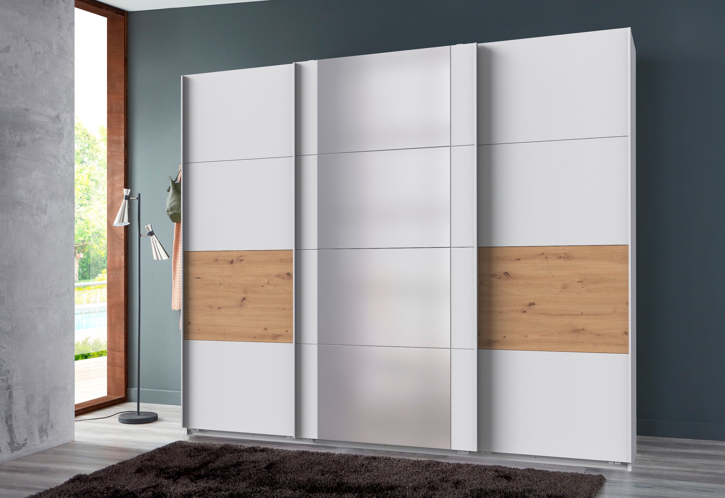Wimex Schwebetürenschrank »Barmbek Schlafzimmerschrank BESTSELLER Garderobenschrank«, Kleiderschrank mit 2 Stoffboxen und 2 zusätzlichen Böden, Spiegeltür