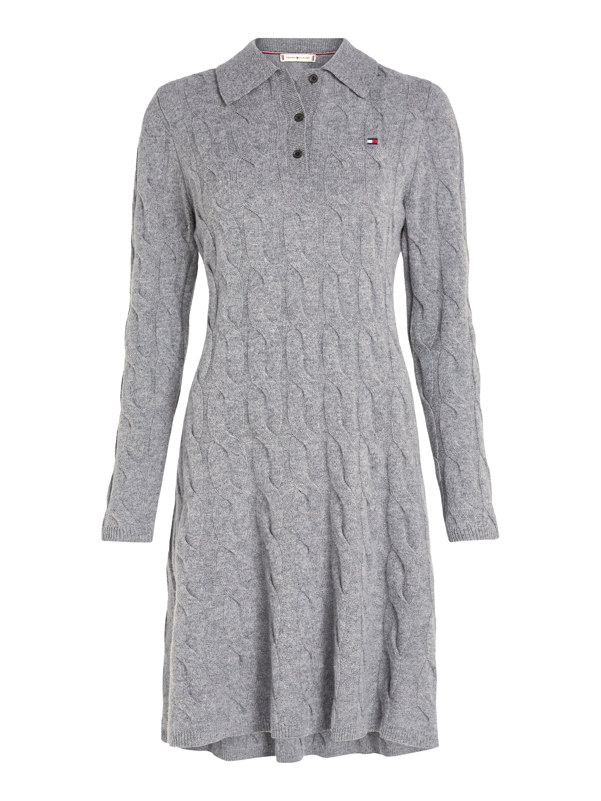 Tommy Hilfiger Strickkleid »SOFT WOOL CABLE POLO SWT DRESS«, mit Zopfmuster, Polokragen