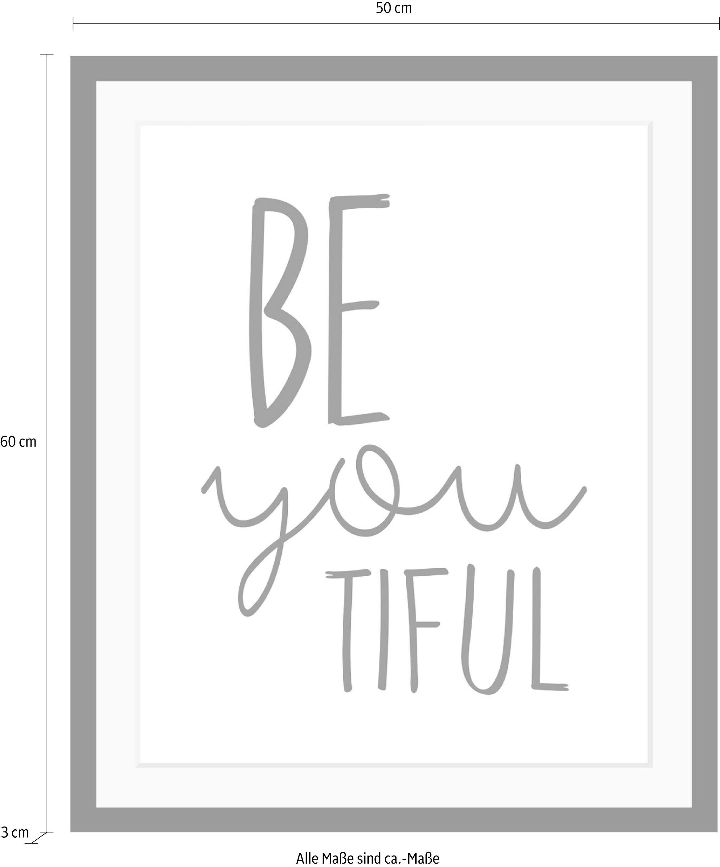 queence Bild »Spruch«, Schwarz-Weiß-Schriftzug-Motivationsbilder-Smileys, HD Premium Poster-Druck inkl. Holzrahmen