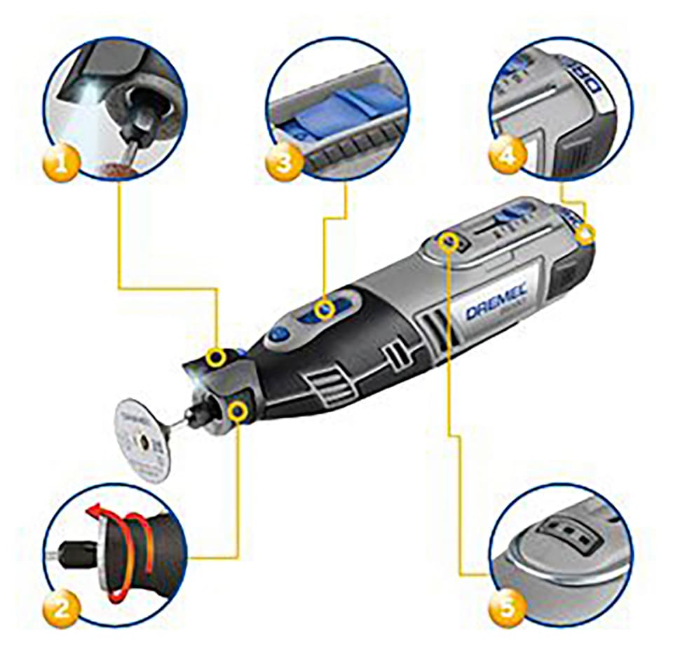 DREMEL Akku-Multifunktionswerkzeug »DREMEL® 8220-1/5«, 1x Vorsatzgerät, 5x Zubehör, inkl. 12V Akku und Ladegerät