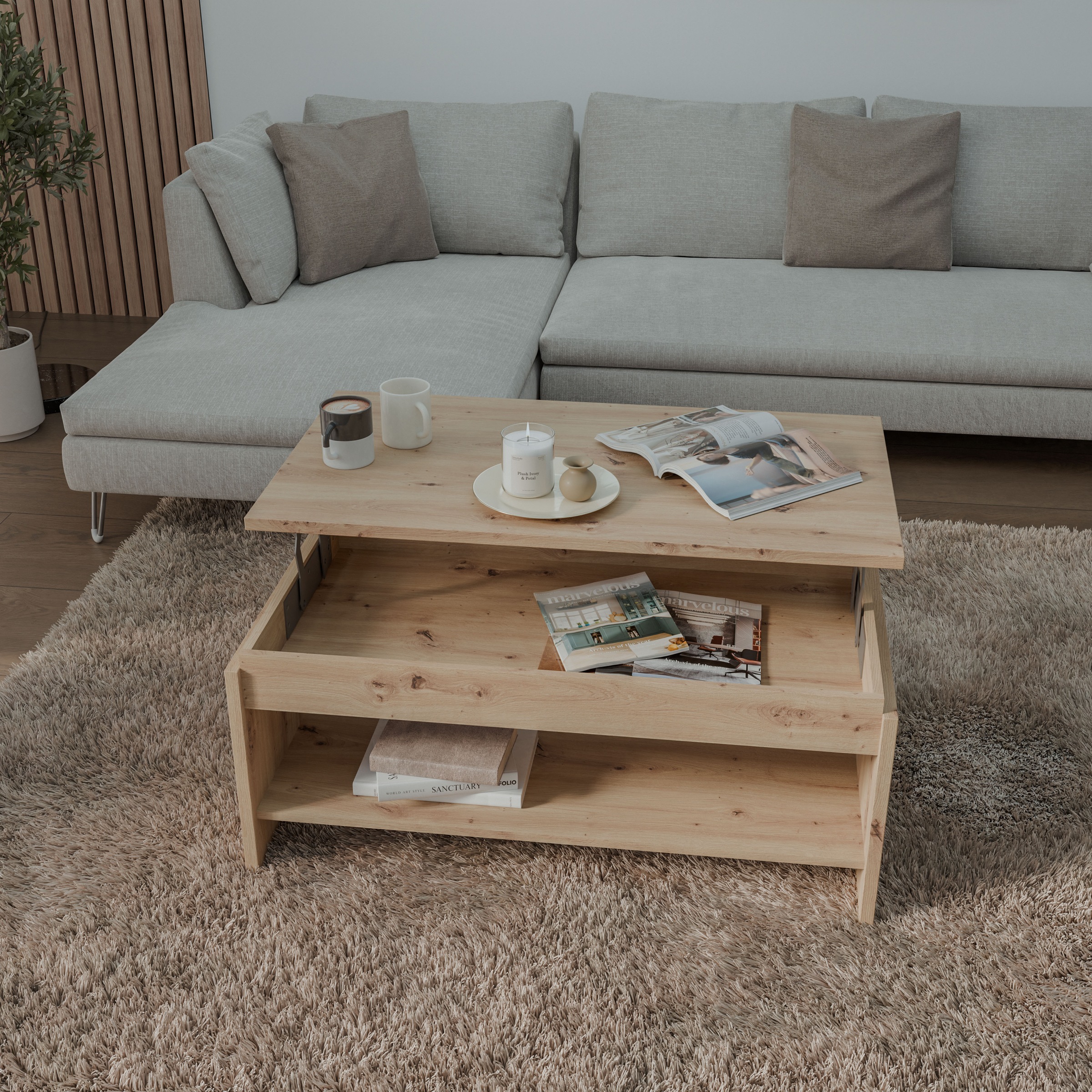 FORTE Couchtisch »Couchtisch, Ablage, Stauraum, als Esstisch nutzbar« höhenverstellbar, B/H/T 100/45,7/56 cm