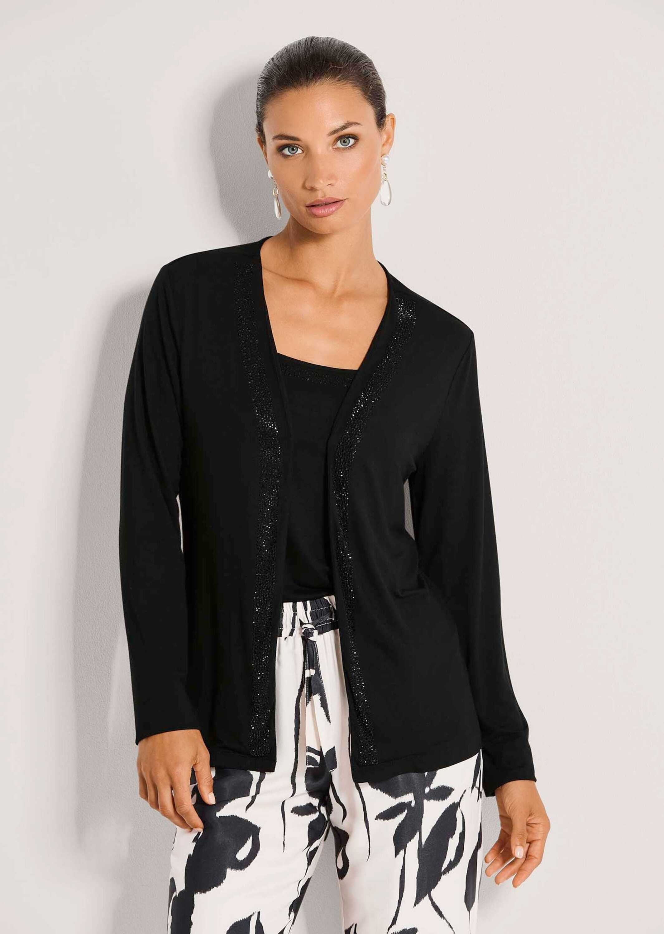 MADELEINE Langarmshirt »Shirtjacke Offene, leichte Jacke in weiter Form« Funkelnde Steine