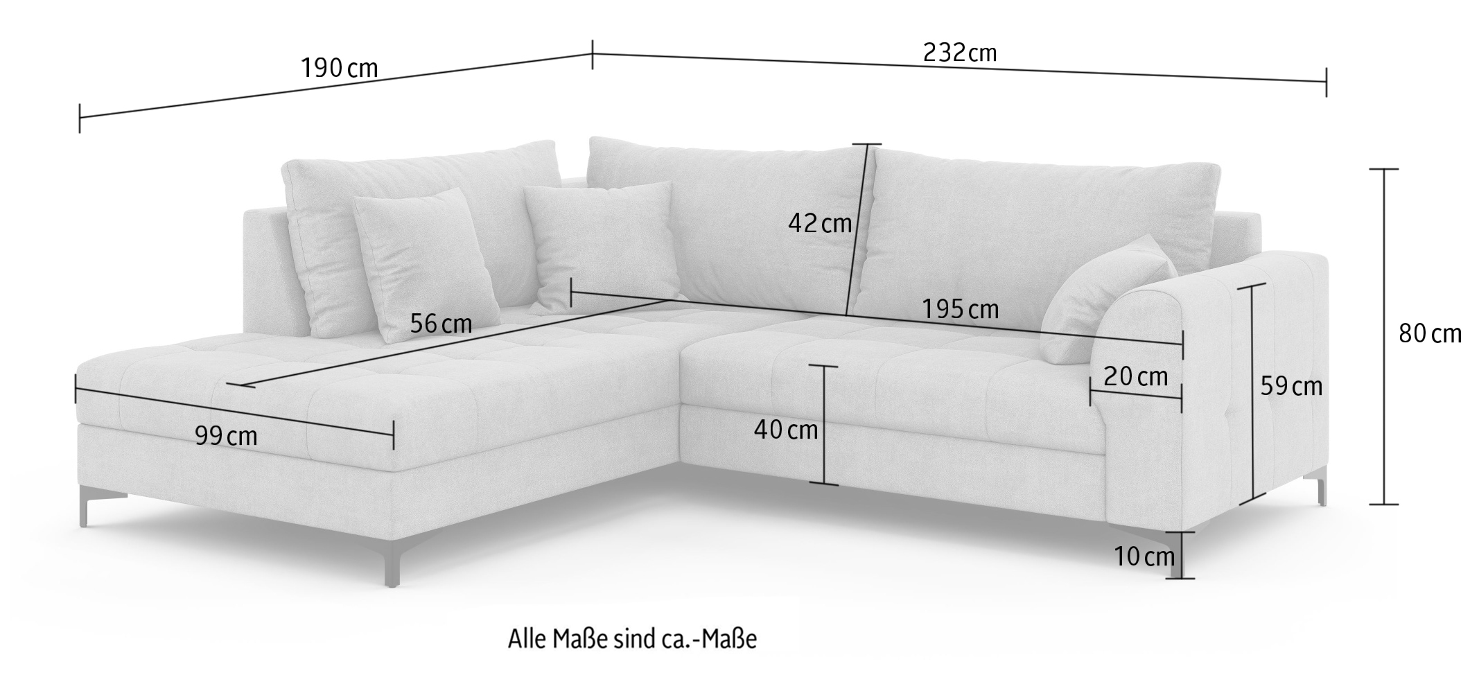 OTTO home Ecksofa »LEEVKE Design-Sofa mit Ottomane rechts/links bestellbar, Breite 232 cm« in vielen modernen Farben erhältlich, belastbar bis 480 kg