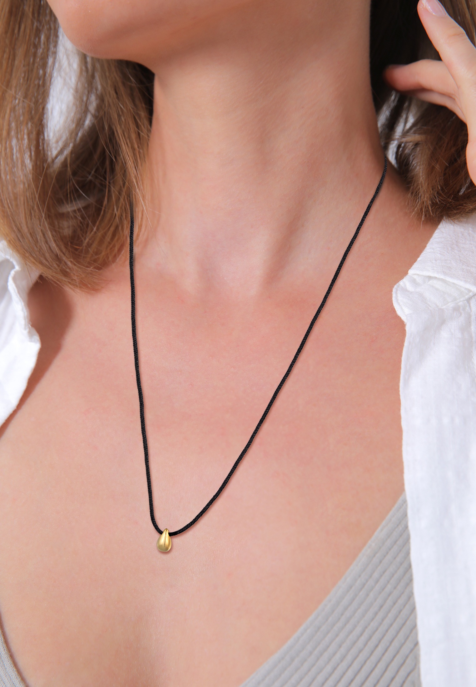 Elli Premium Lange Kette »Halskette Nylon Tropfen Anhänger 925 Silber«