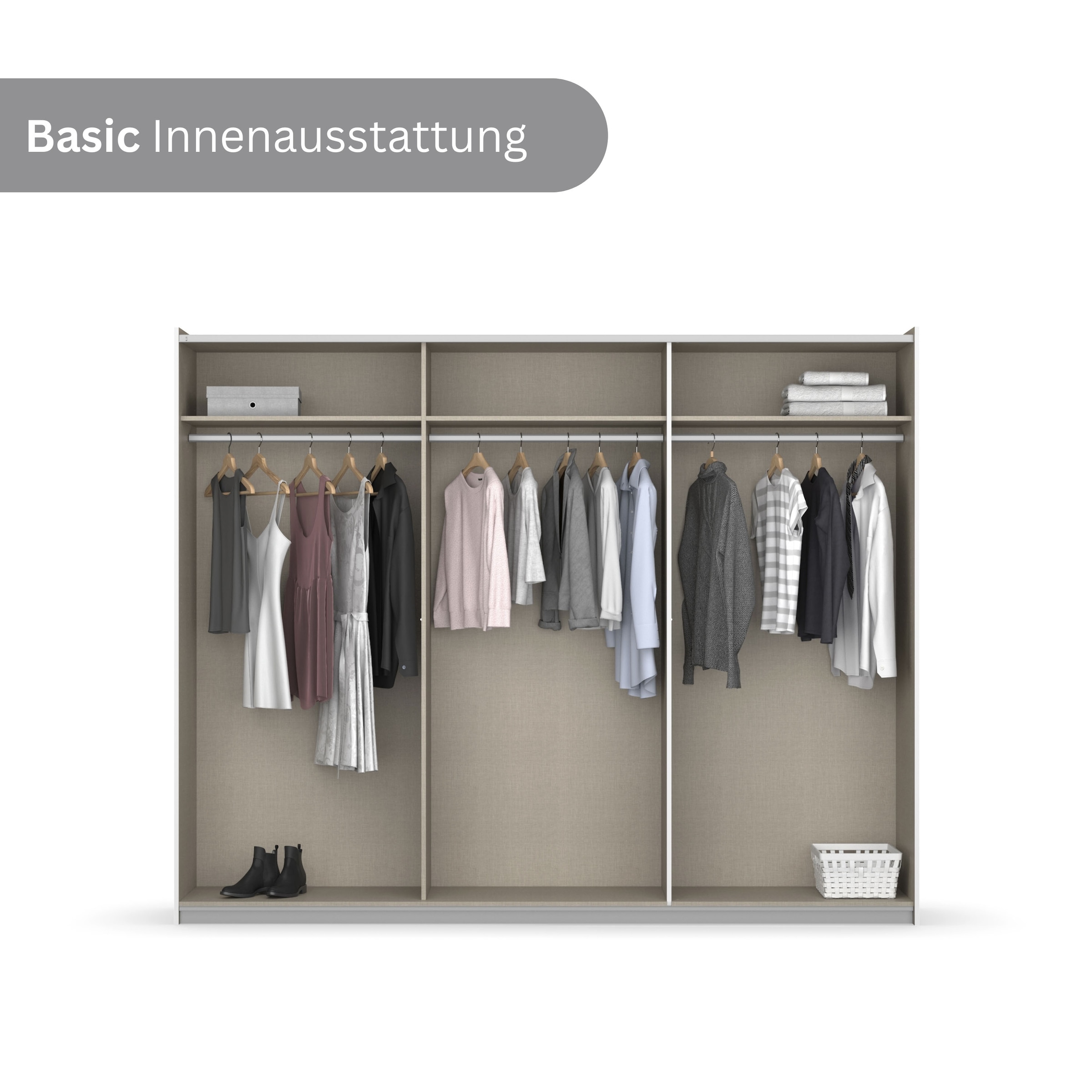 rauch Schwebetürenschrank »Kleiderschrank Schrank Garderobe Garderobenschrank Wäscheschrank NEO« 3 verschiedene Ausstattungen BASIC/CLASSIC/PREMIUM (inkl. SOFT-CLOSE),  mit großzügigem Stauraum und vielfältigen Farbkombinationen