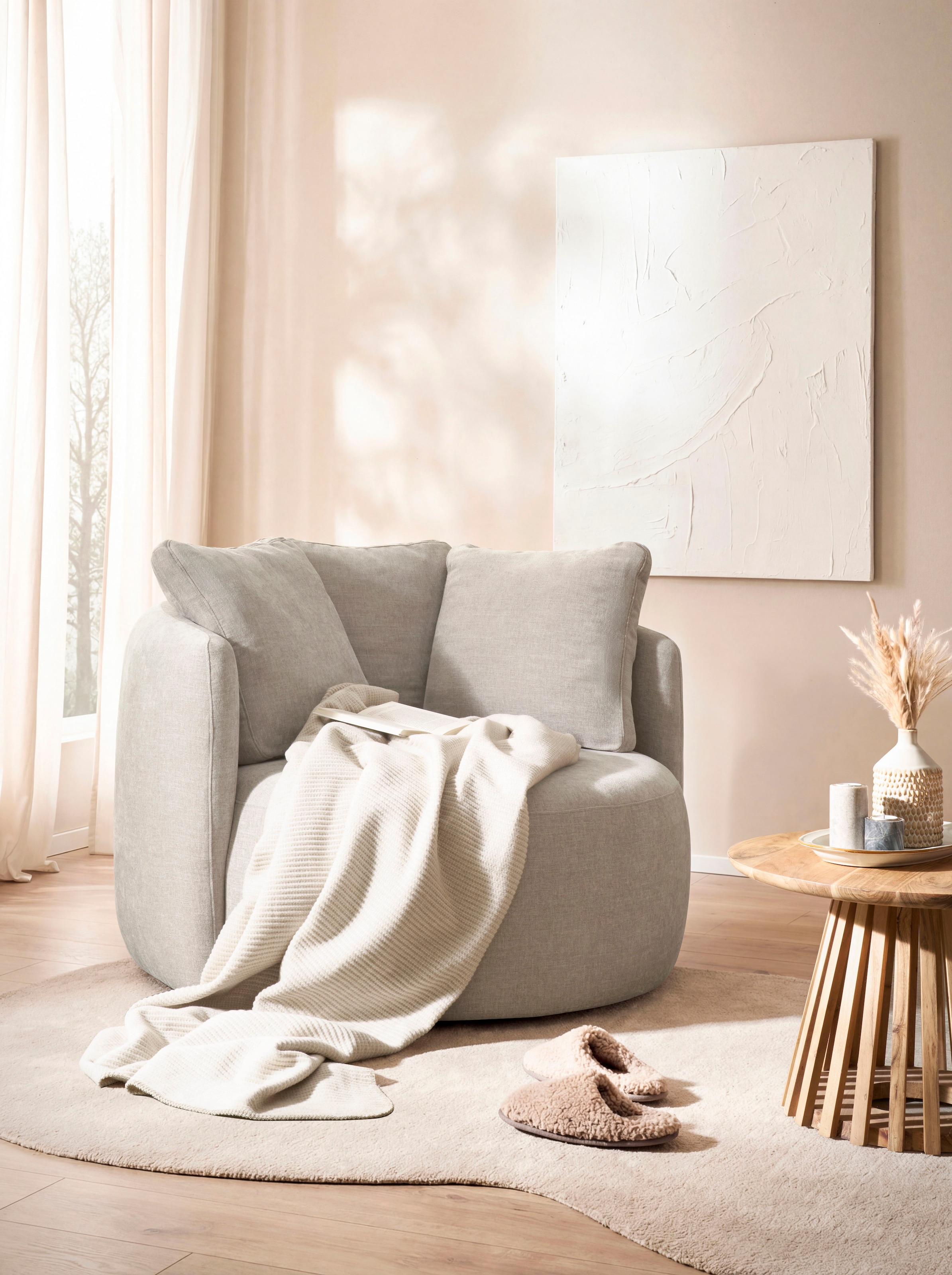 OTTO home Sessel »Kaarl, moderner Rundsessel, Loungesessel, Loveseat« Webstoff, in fünf Farben, inkl. Rückenkissen, zeitloses Design