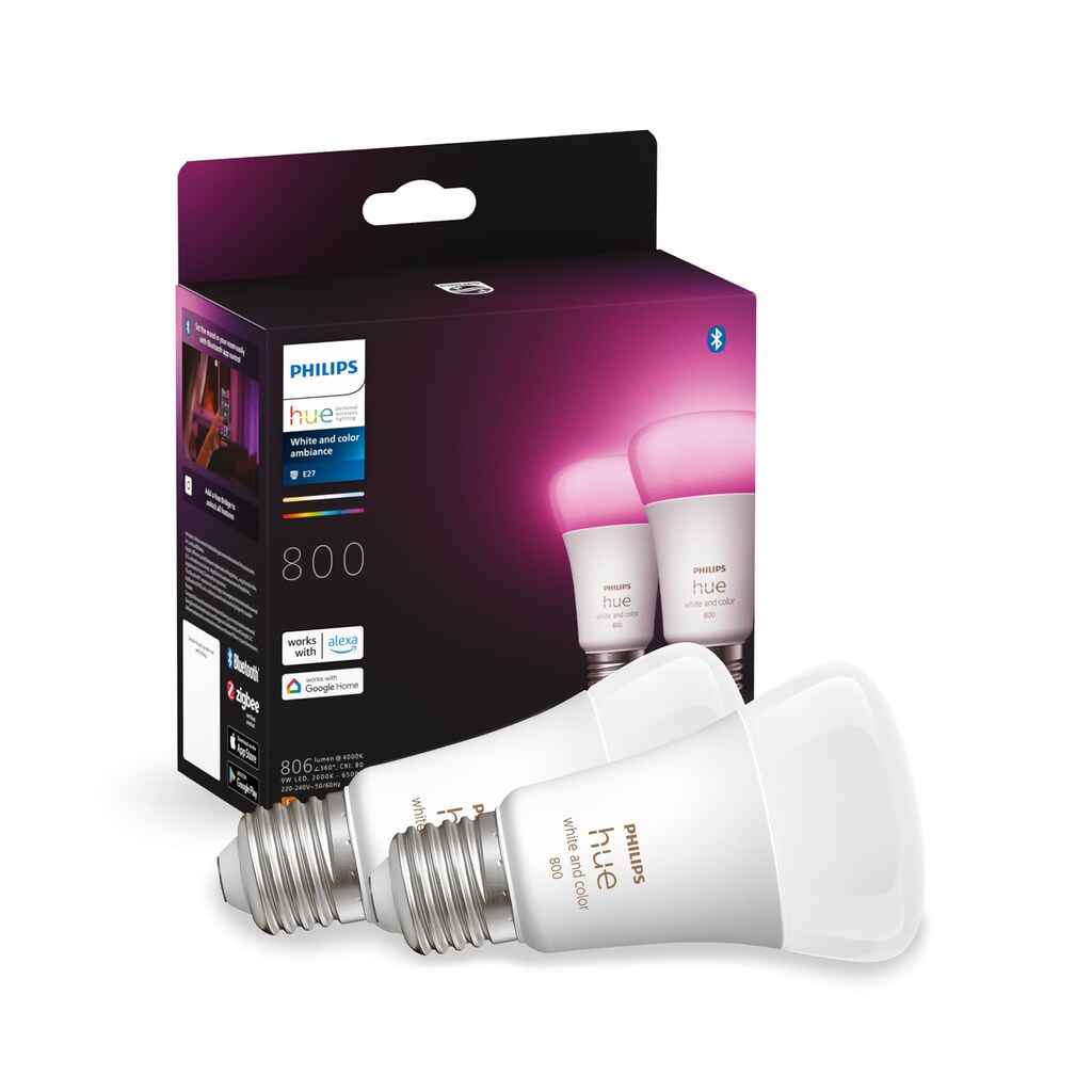 Philips Hue Smarte LED-Leuchte »White & Col. Amb. E27 Doppelpack 2x800«