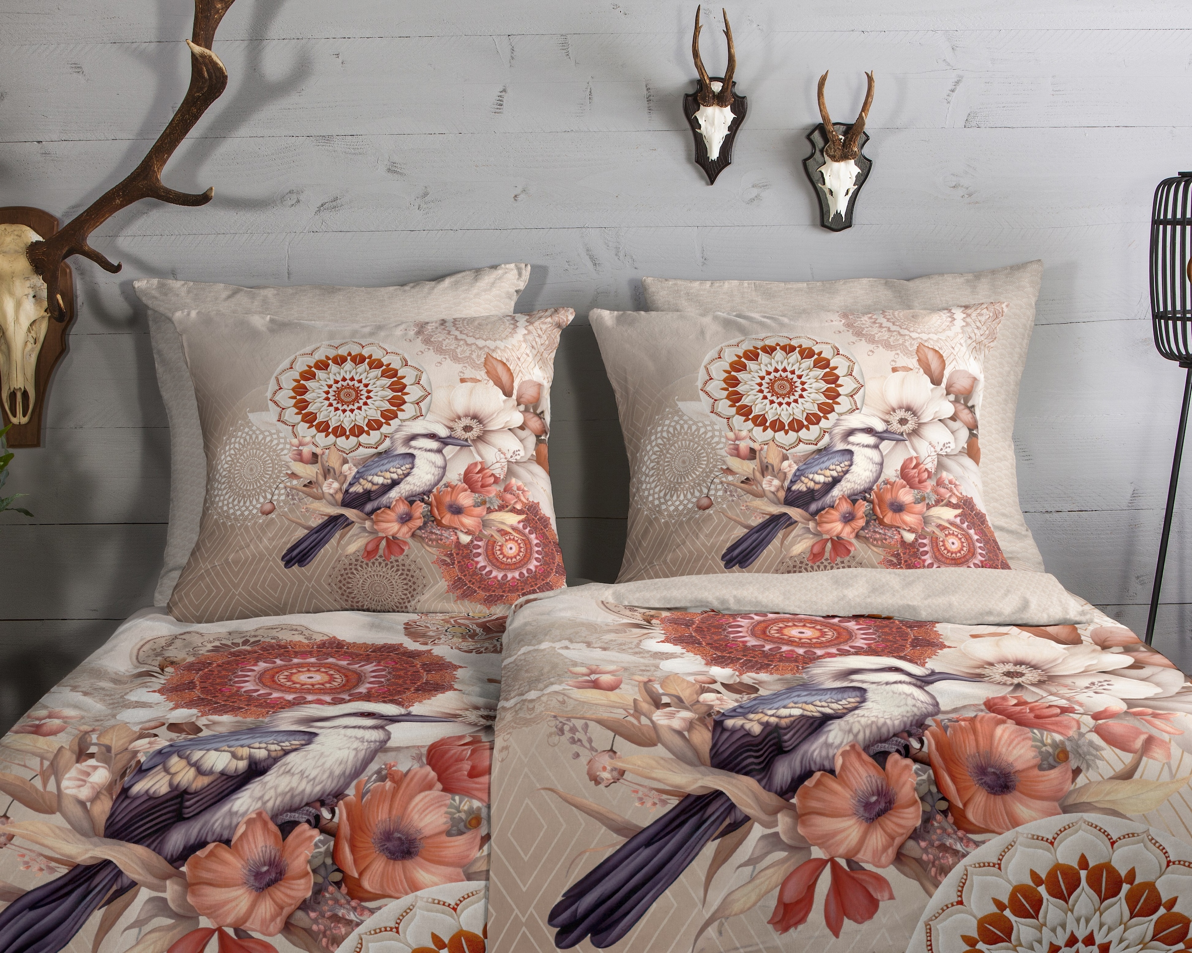 hip Wendebettwäsche »Luigio« 2 Stk. tlg. Flanell, Biber, Winter, Warm, Reißverschluss, Wende, Mandala, Vogel