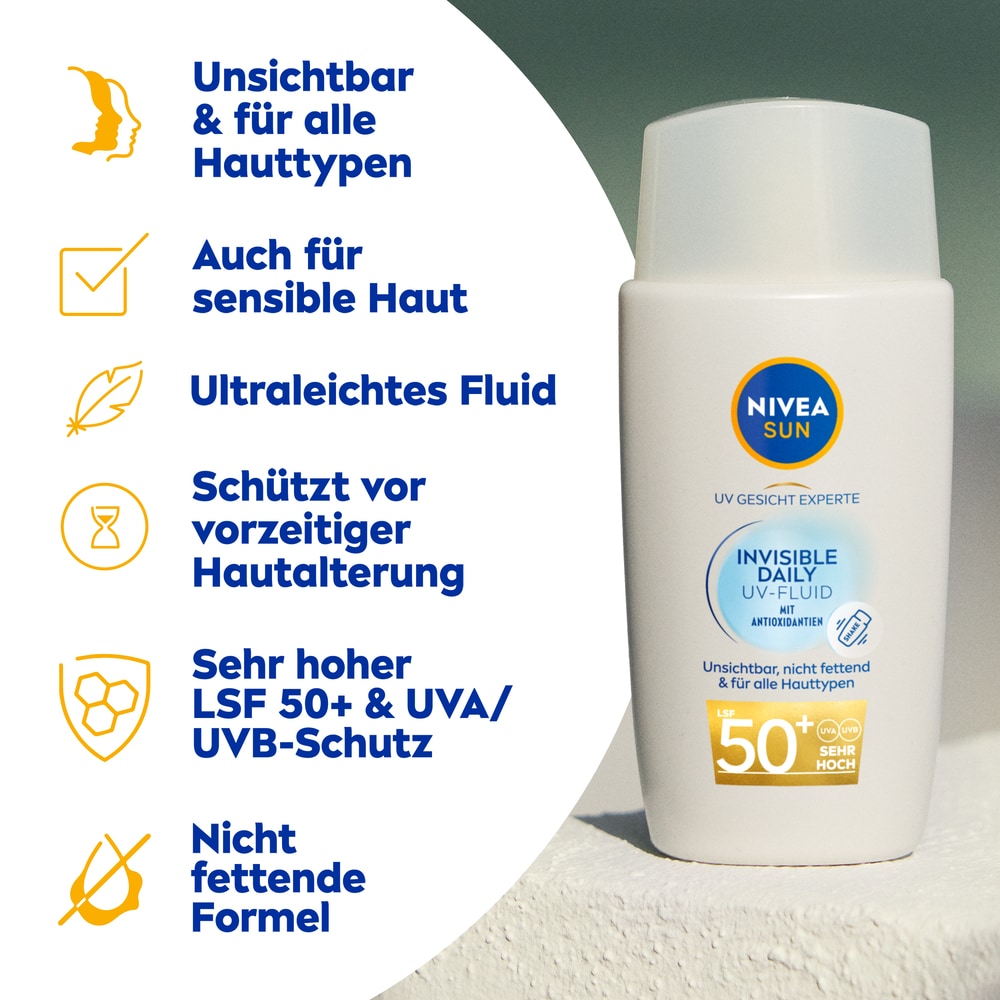 Nivea Sun Sonnenschutzfluid »Invisible Daily UV-Fluid LSF 50+«, mit Antioxidantien