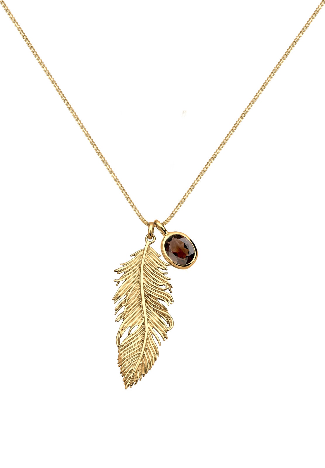 Elli Lange Kette »Halskette Feder Quarz Braun 925 Sterling Silber vergoldet«