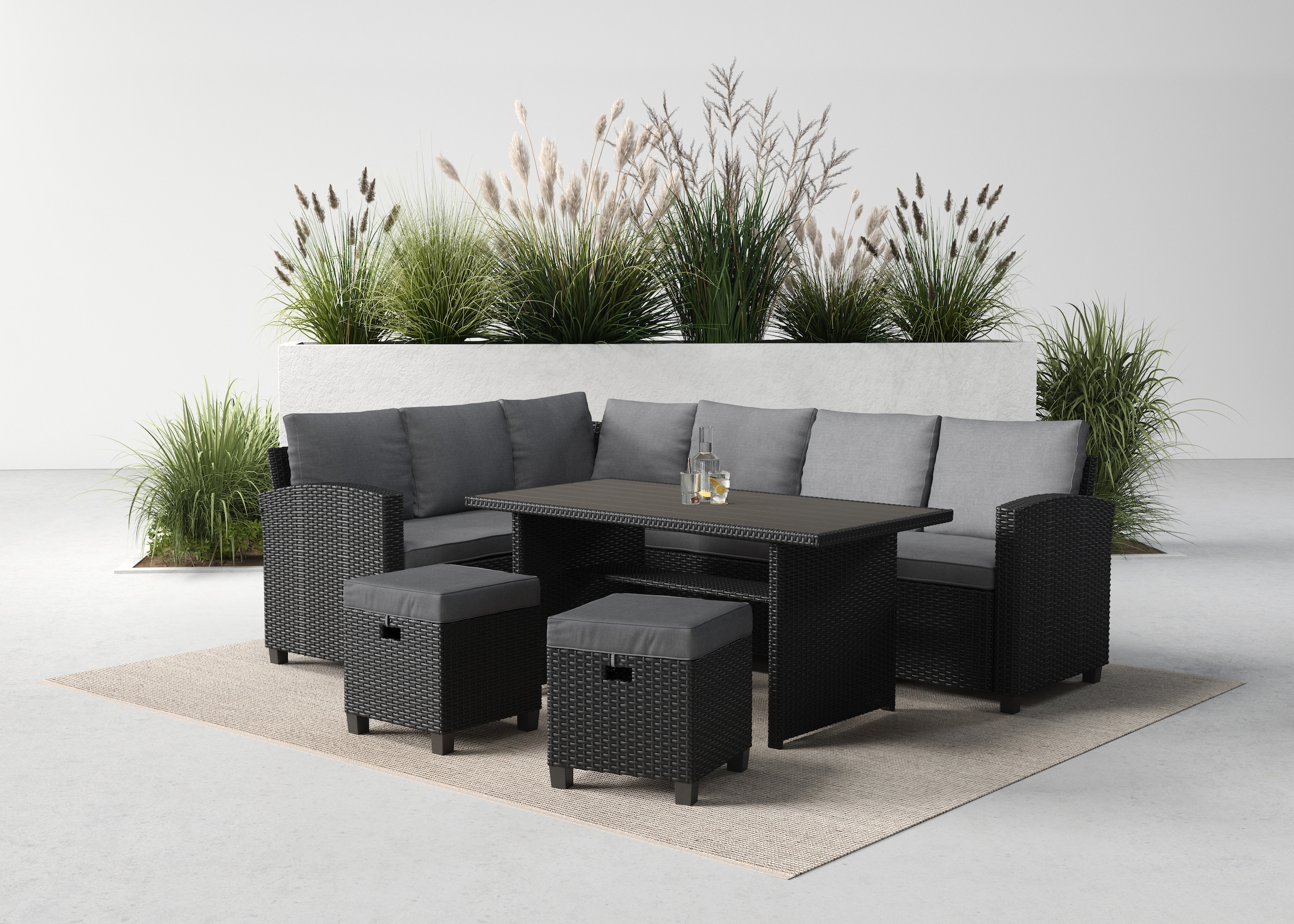 Gartenlounge-Set »Georgia«, (Set, 2x 3er Bank, 2x Hocker, 1x Tisch 145x74x67cm, Stahl,...