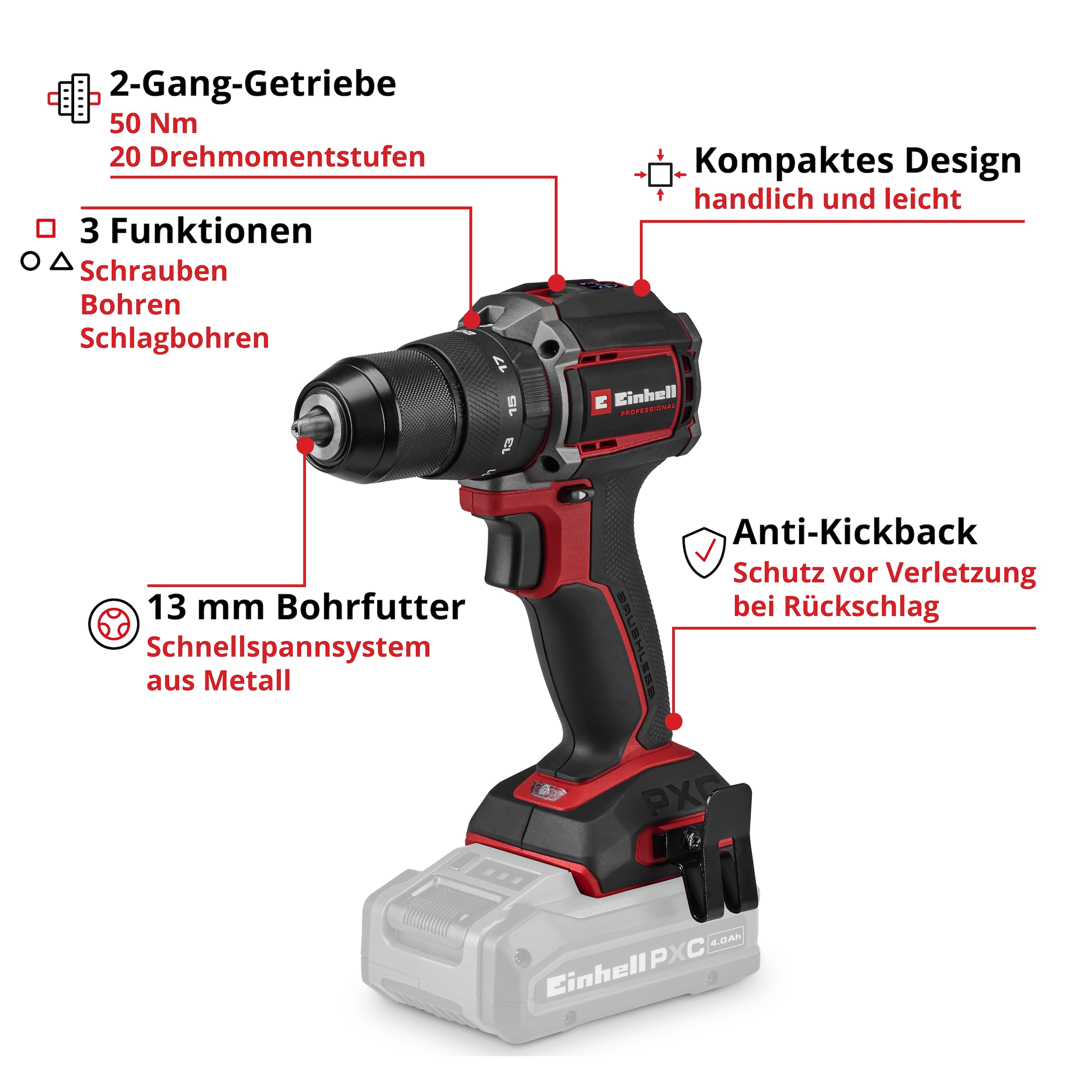 Einhell Akku-Schlagbohrschrauber »Professional TP-CD 18/50-C Li-i BL - Solo« ohne Akku und Ladegerät