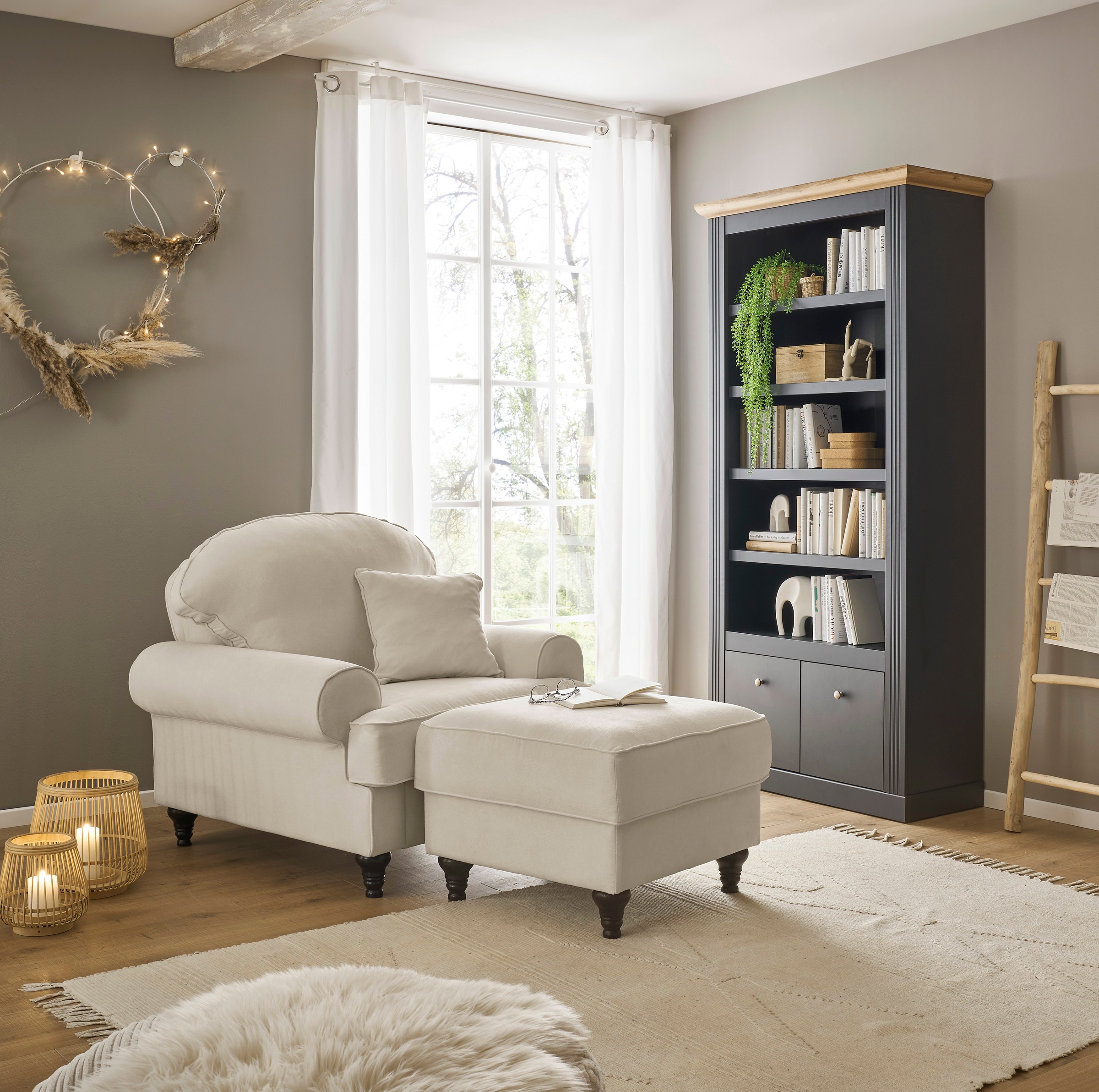 Home affaire Sessel »WESTMINSTER« Set, 1Sessel, 1 Hocker, 2 Stk. tlg. mit Federkern-Polsterung