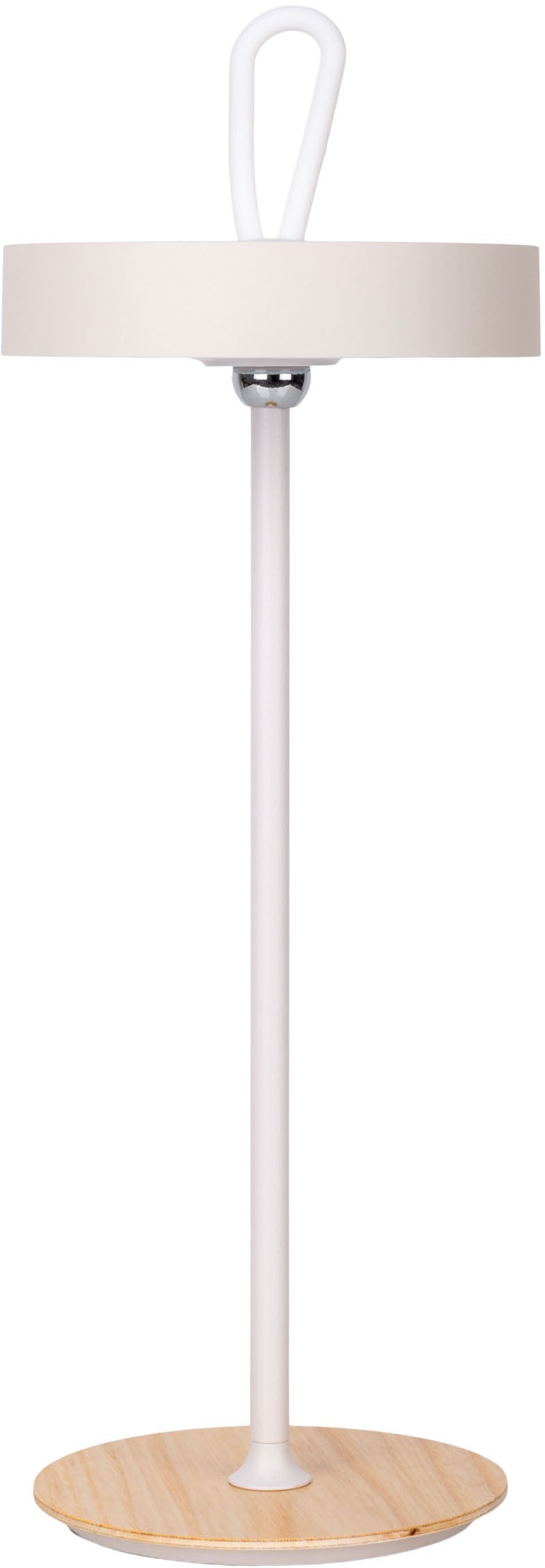 OTTO home LED Tischleuchte »Ellvra mit Holzfuß, abnehmbares Kopfteil als Hängeleuchte verwendbar« LED-Modul 1 Stk. Warmweiß aufladbar, inkl Akku + USB Kabel, Kopfteil magnetisch, abnehmbar, Holz