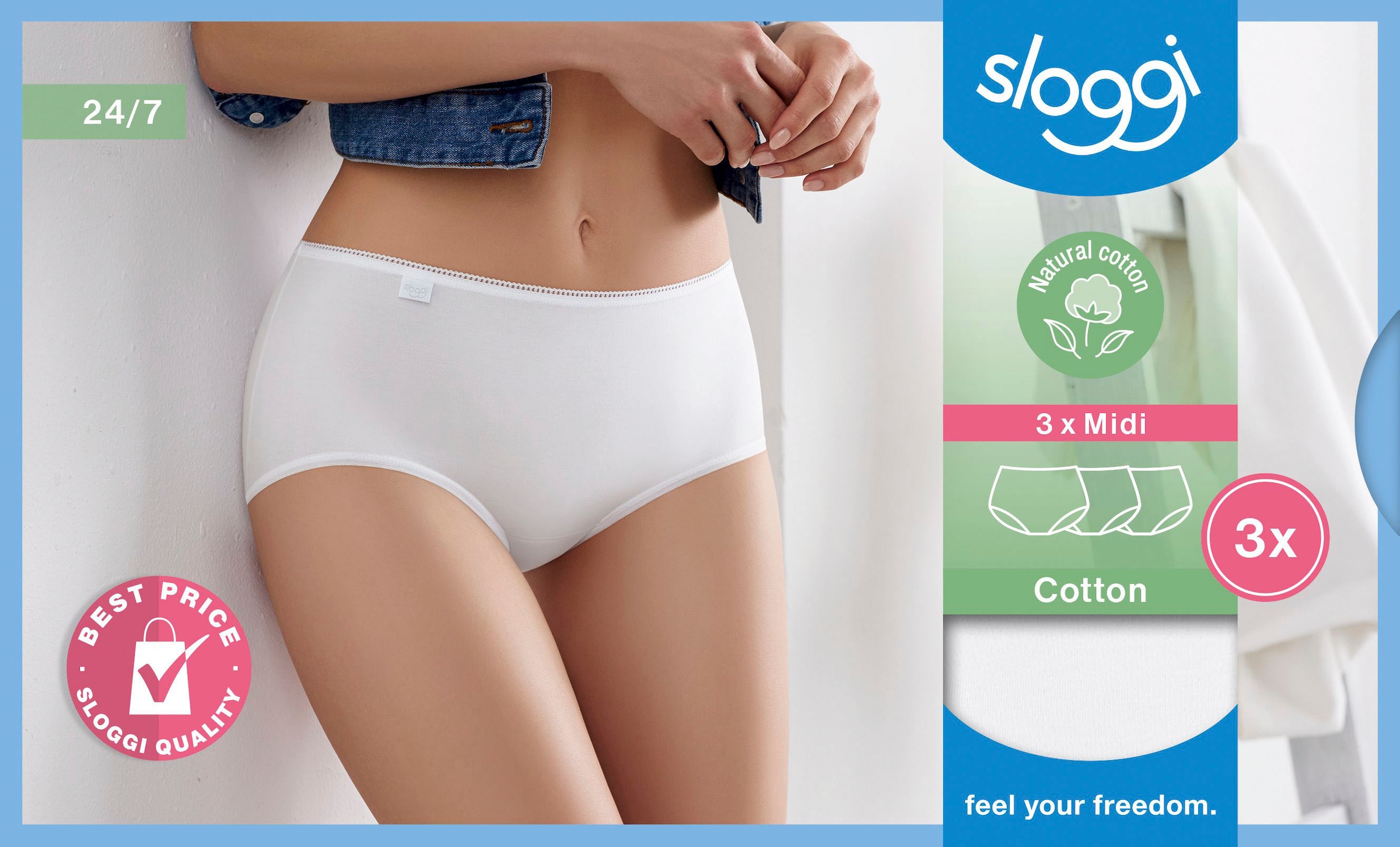 sloggi Midislip »24/7 Cotton Midi C3P«, (3er Pack), mit elastischer Mäusezähnchenkante