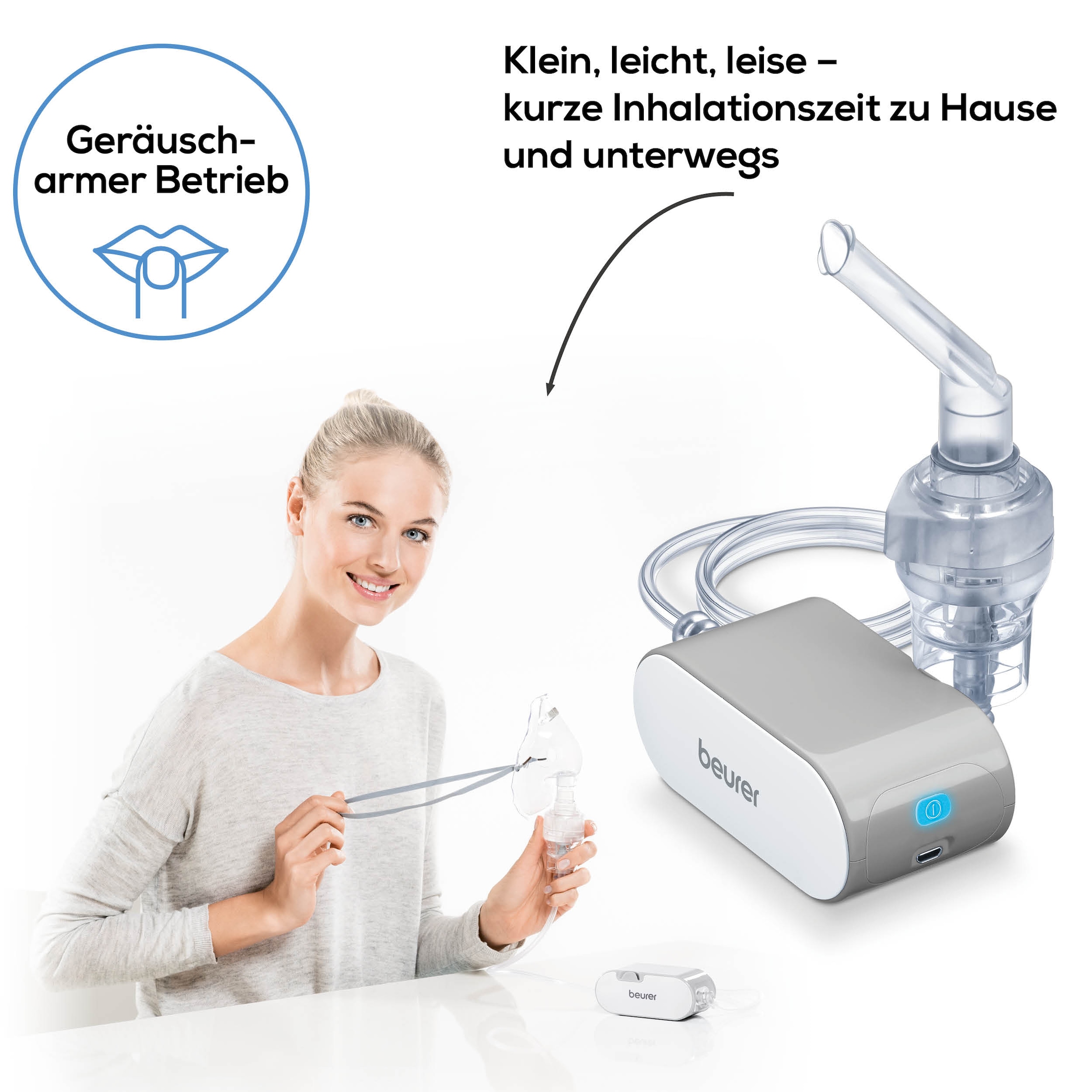 BEURER Inhalationsgerät »IH 58 für entspannte Anwendungen durch flüsterleisen Betrieb«, Effektive Verneblung mittels DC Kompressor-Drucklufttechnologie