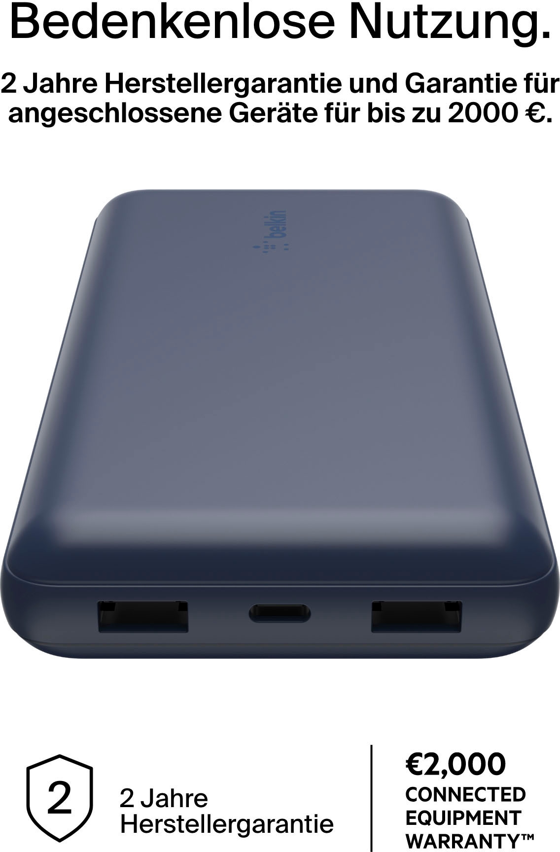 Belkin Powerbank »BoostCharge 20.000mAh Powerbank 15 Watt zum Laden von 3 Geräten«, 1x USB-C, 2x USB-A, Power für bis zu 78 Stunden