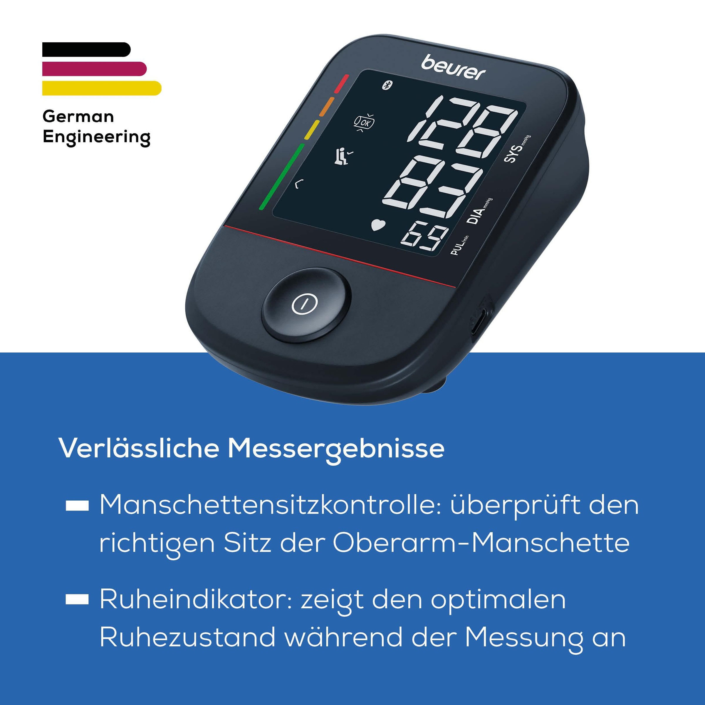 BEURER Oberarm-Blutdruckmessgerät »BM 48 mit Smartphone-Verbindung, Medizinprodukt«, schnelle und komfortable Blutdruckmessung per Knopfdruck