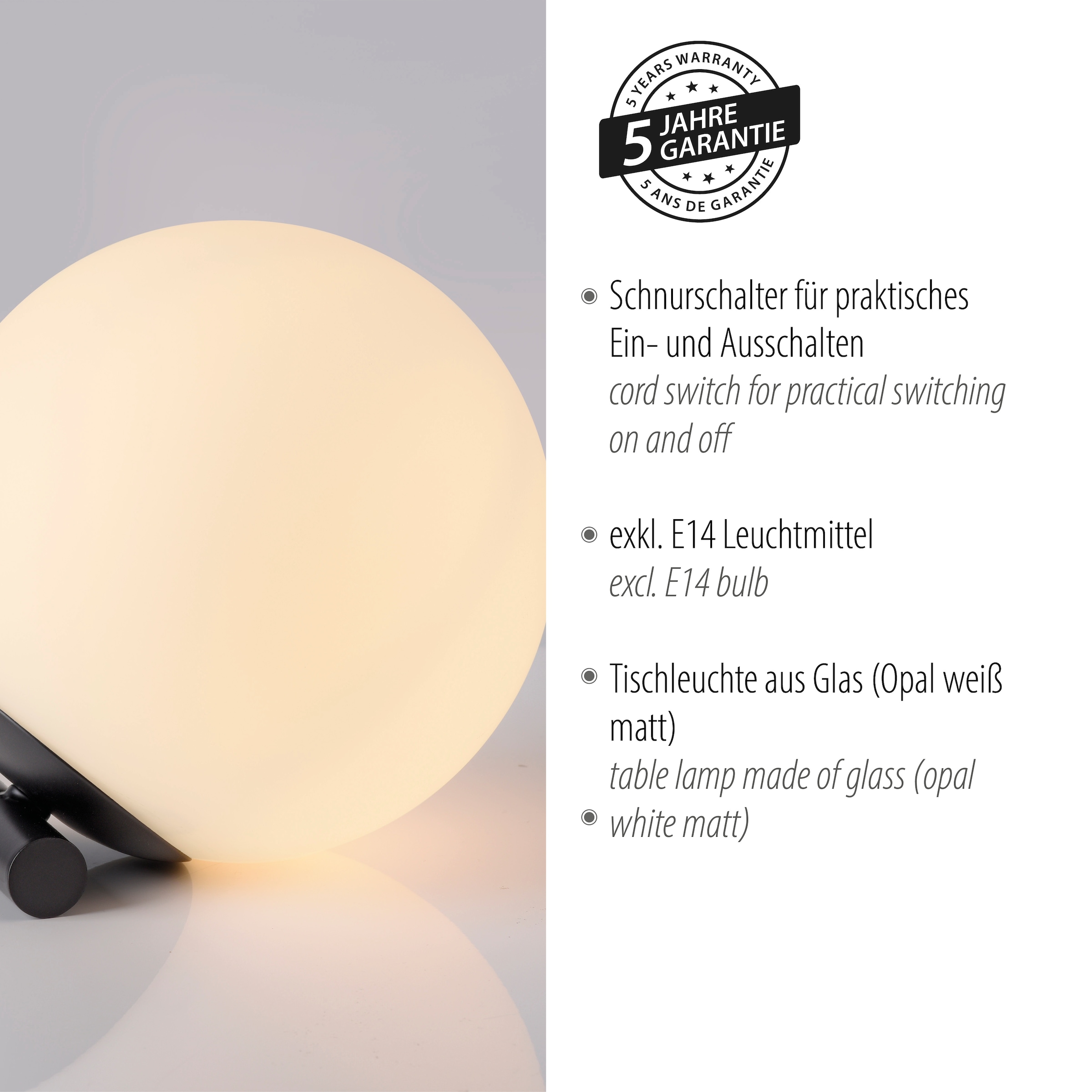my home Tischleuchte »Nymölla«, 1 flammig, Leuchtmittel E14 | ohne Leuchtmittel, Tischleuchte mit großer Glaskugel, amberfarben oder opal matt weiß