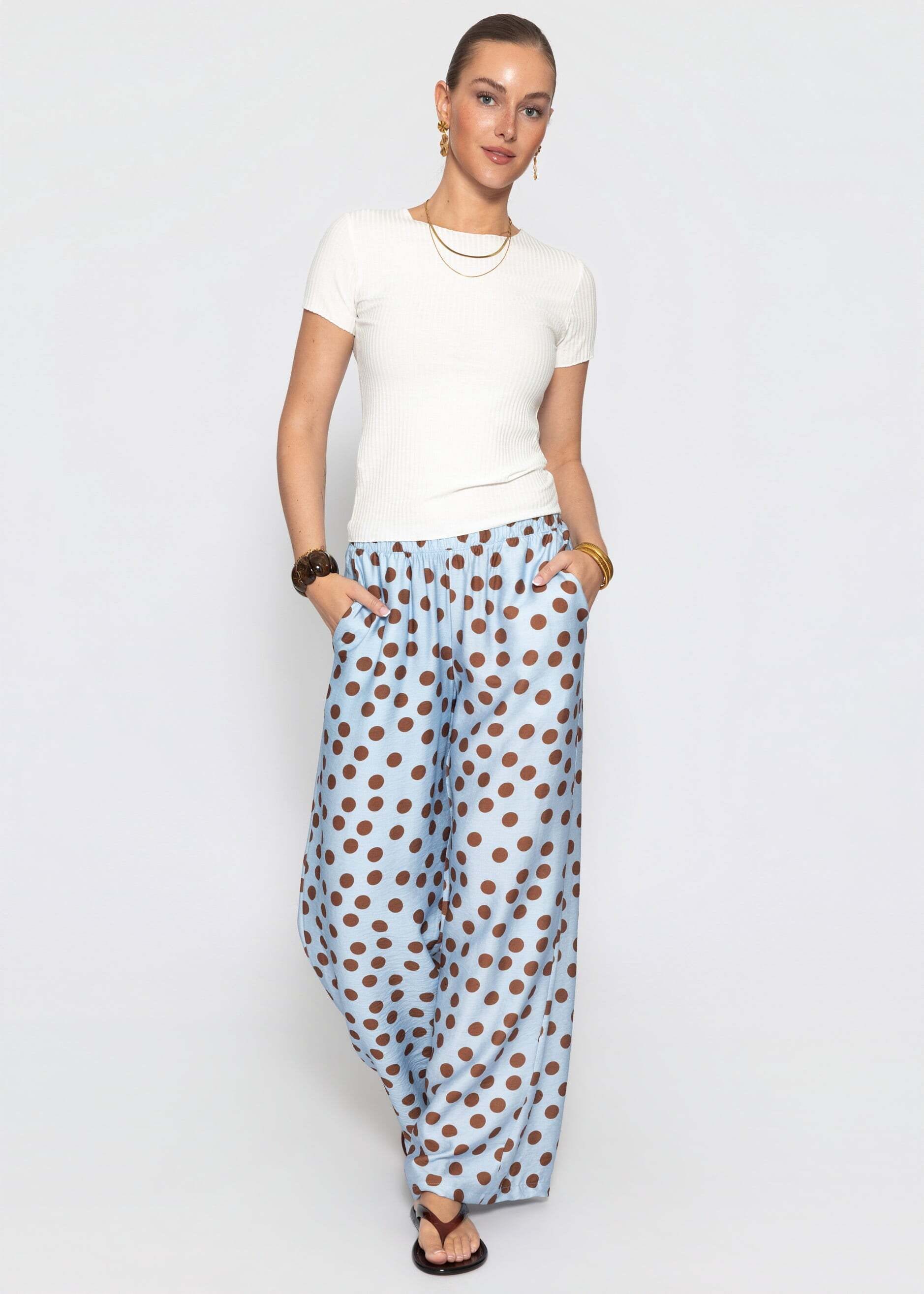 SASSYCLASSY Stoffhose »Hose mit Polka-Dots«  Lockere Viskosehose mit elastischem Bund und Taschen Hellblau