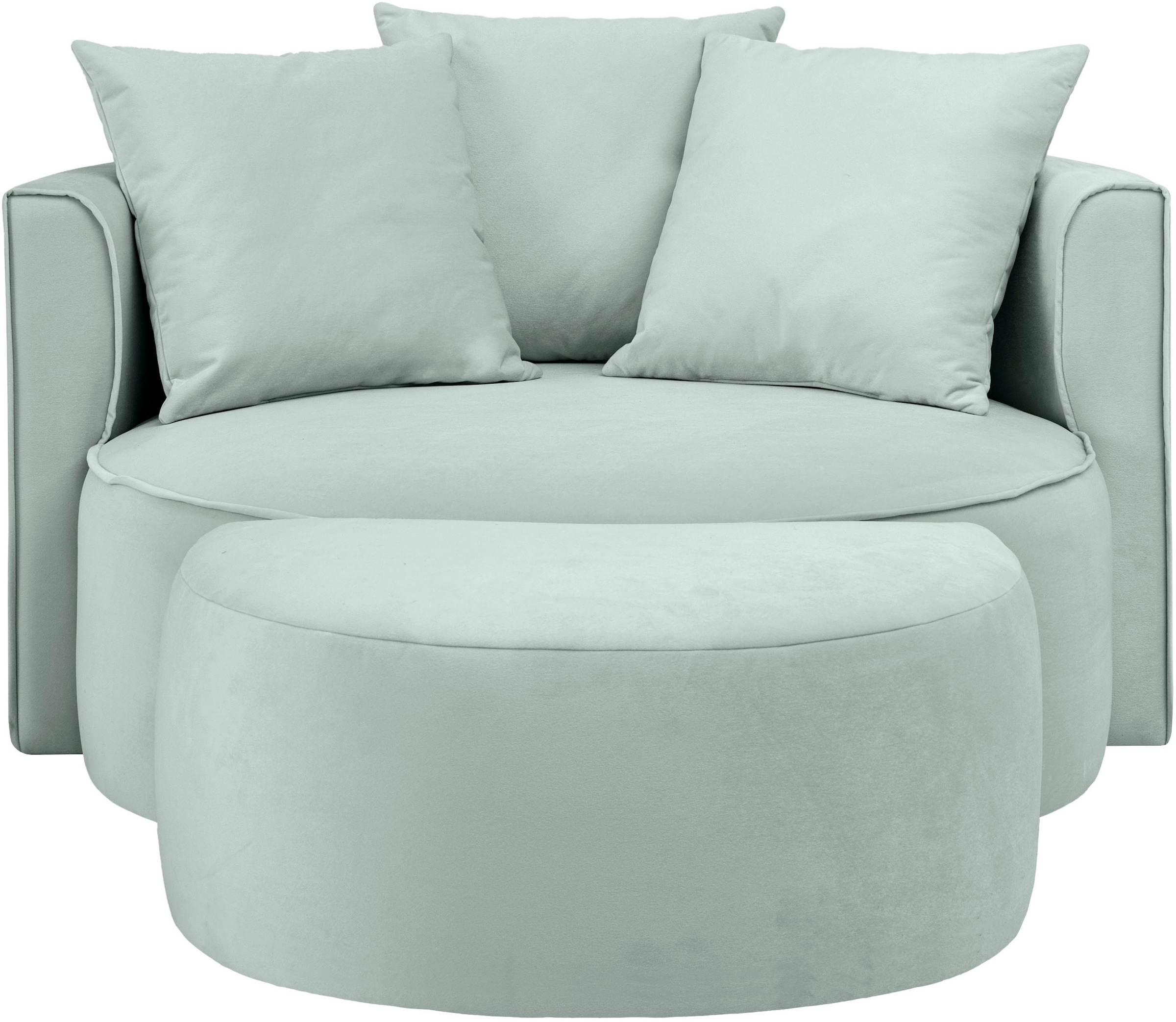 LeGer Home by Lena Gercke XXL-Sessel »ISALIE, Rundsessel mit Hocker, Lesesessel, Loveseat, Big-Sessel«, (Set), trendige Stoffe, 3 Zierkissen, große Sitzfläche, Cord, Samt, Bouclé
