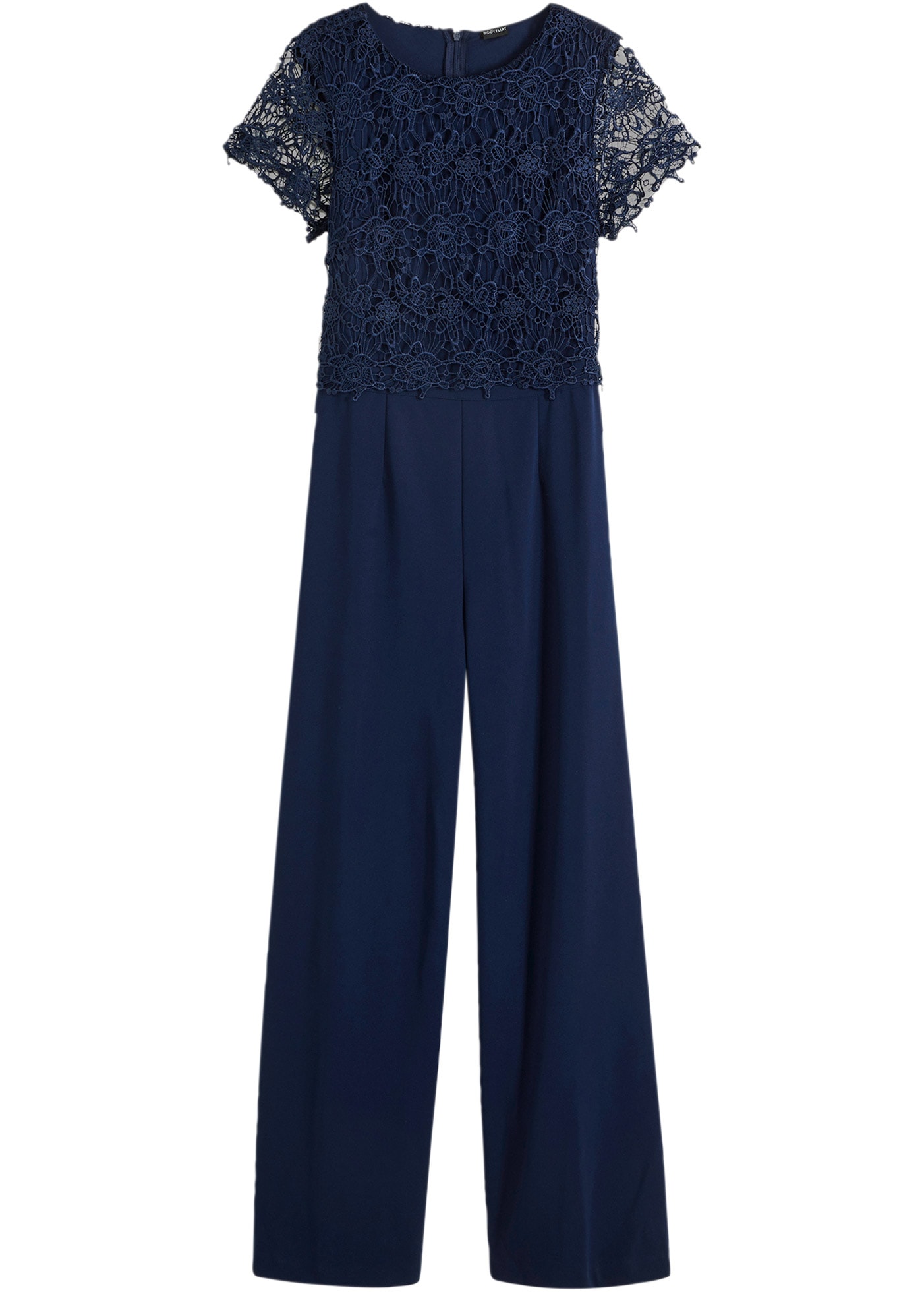 bonprix Jumpsuit mit kurzem Arm, figurumspielende Passform, weites Bein