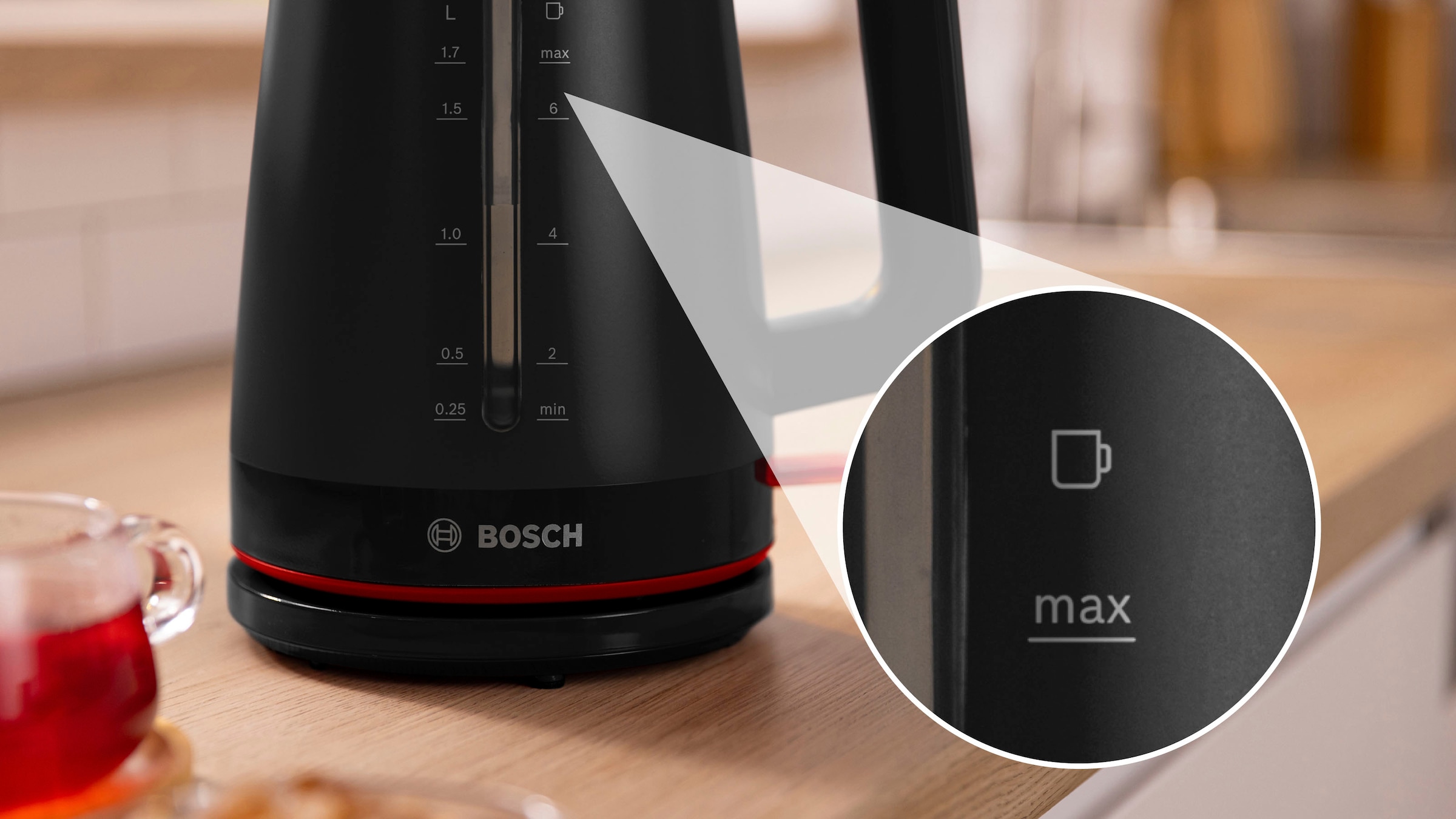 BOSCH Wasserkocher »MyMoment TWK3M123«, 1,7 l, 2400 W, Abschaltautomatik, Tassenanzeige, beidseitige Wasserstandsanzeige