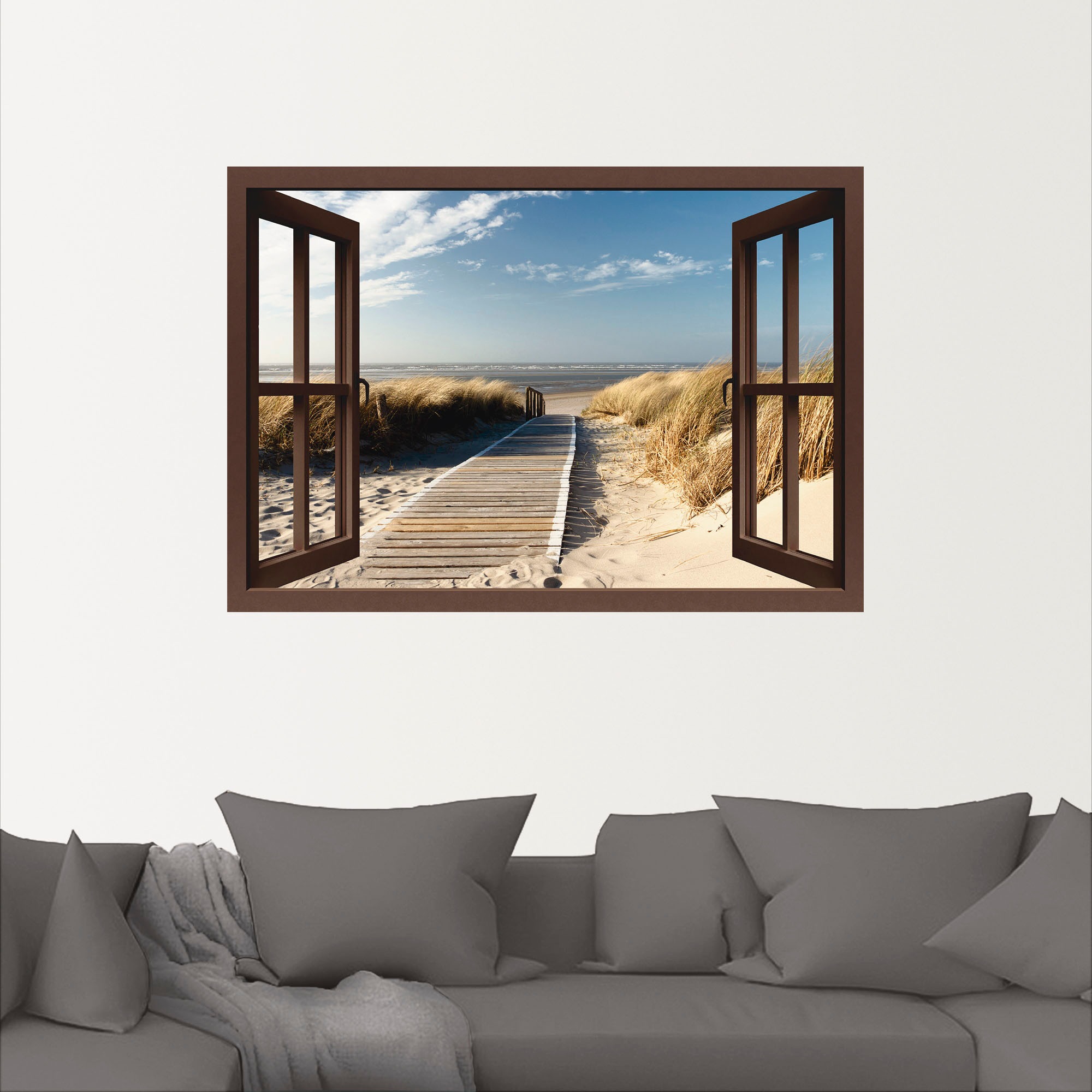 Artland Wandbild »Fensterblick Nordseestrand auf Langeoog«, Fensterblick, (1 St.), als Leinwandbild, Poster, Wandaufkleber in verschied. Größen