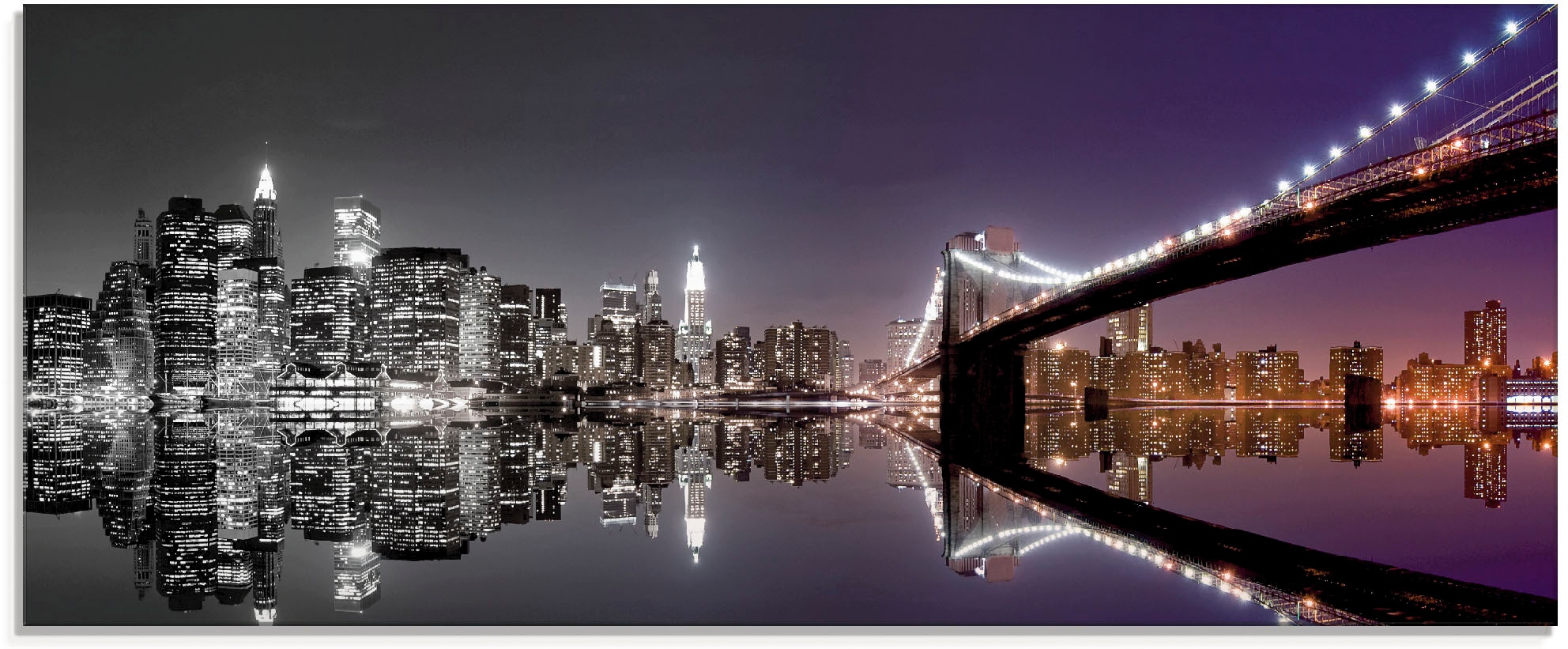 Artland Glasbild »New York Skyline nächtliche Reflektion«, Amerika, (1 St.), in verschiedenen Größen