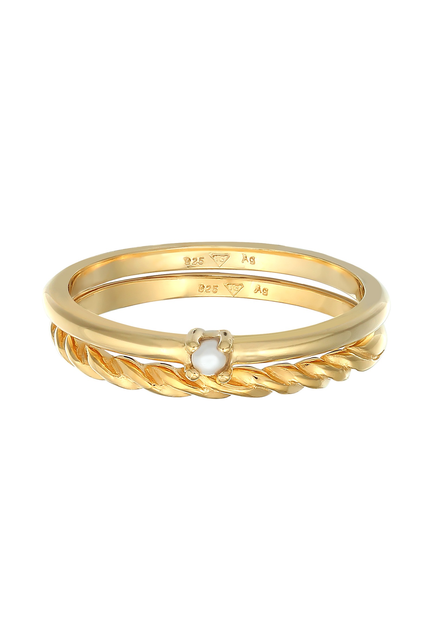 Elli Ring-Set »Ring Perle Klassik Gedreht 2er Set 925 Silber«