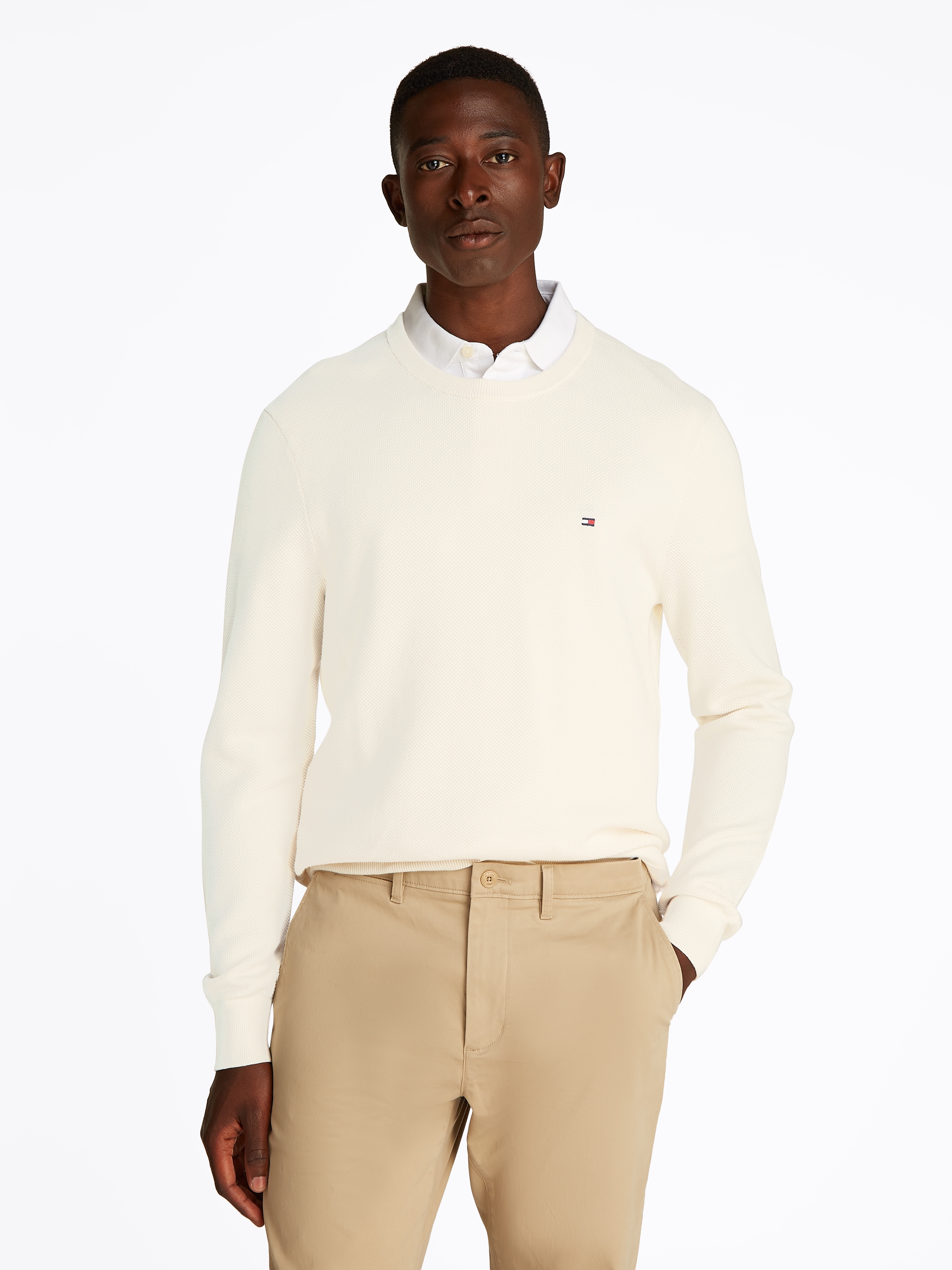 Tommy Hilfiger Rundhalspullover »ESSENTIAL STRUCTURE CREW NECK mit Struktur und Label« unifarben, casual, regular fit, Baumwolle, Rundhals