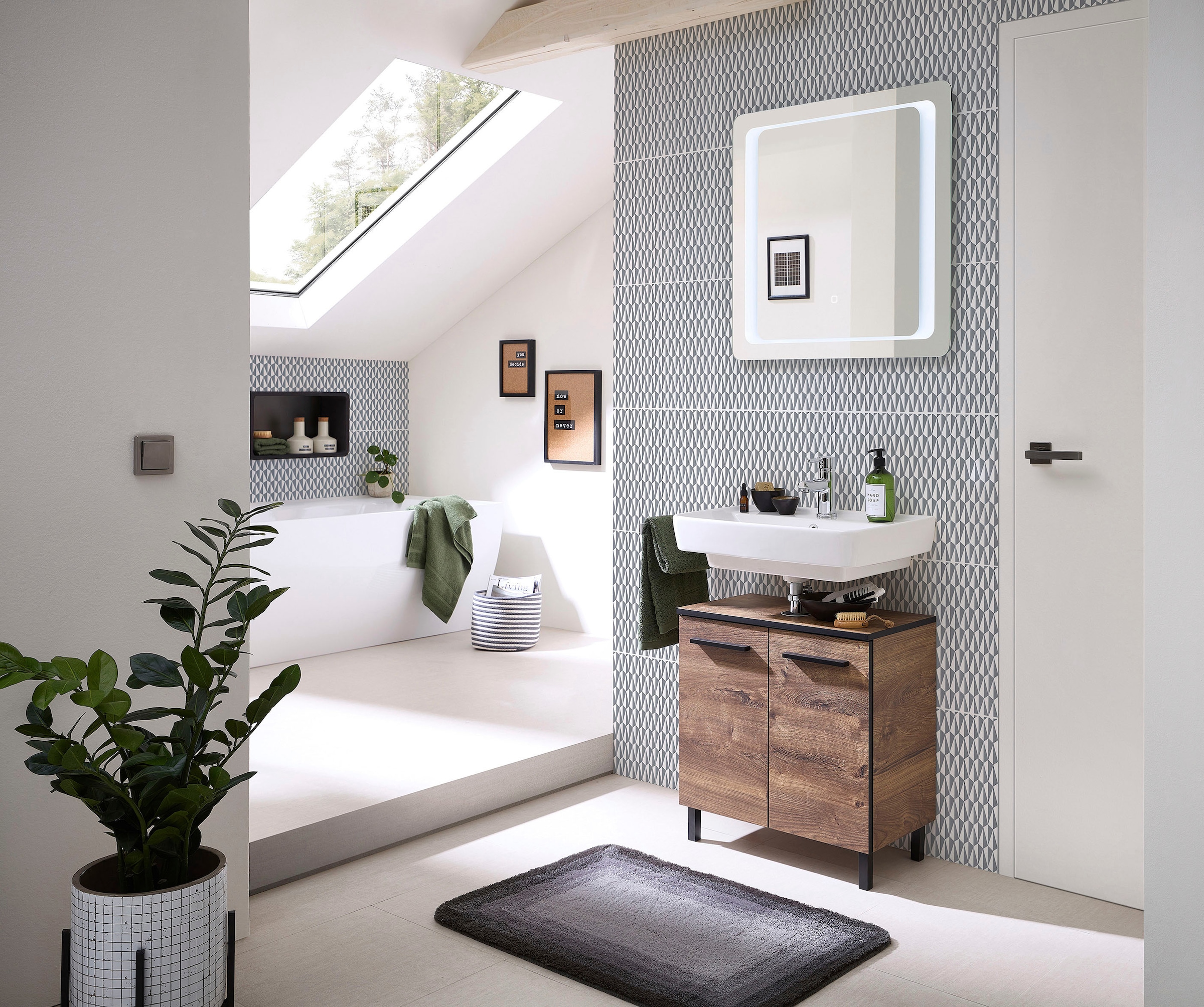 Saphir Waschbeckenunterschrank »Quickset 374 Unterbeckenschrank, Eiche Ribbeck quer Nachbildung«, Waschbeckenschrank inkl. Türdämpfer, 60 cm breit, ohne Waschbecken