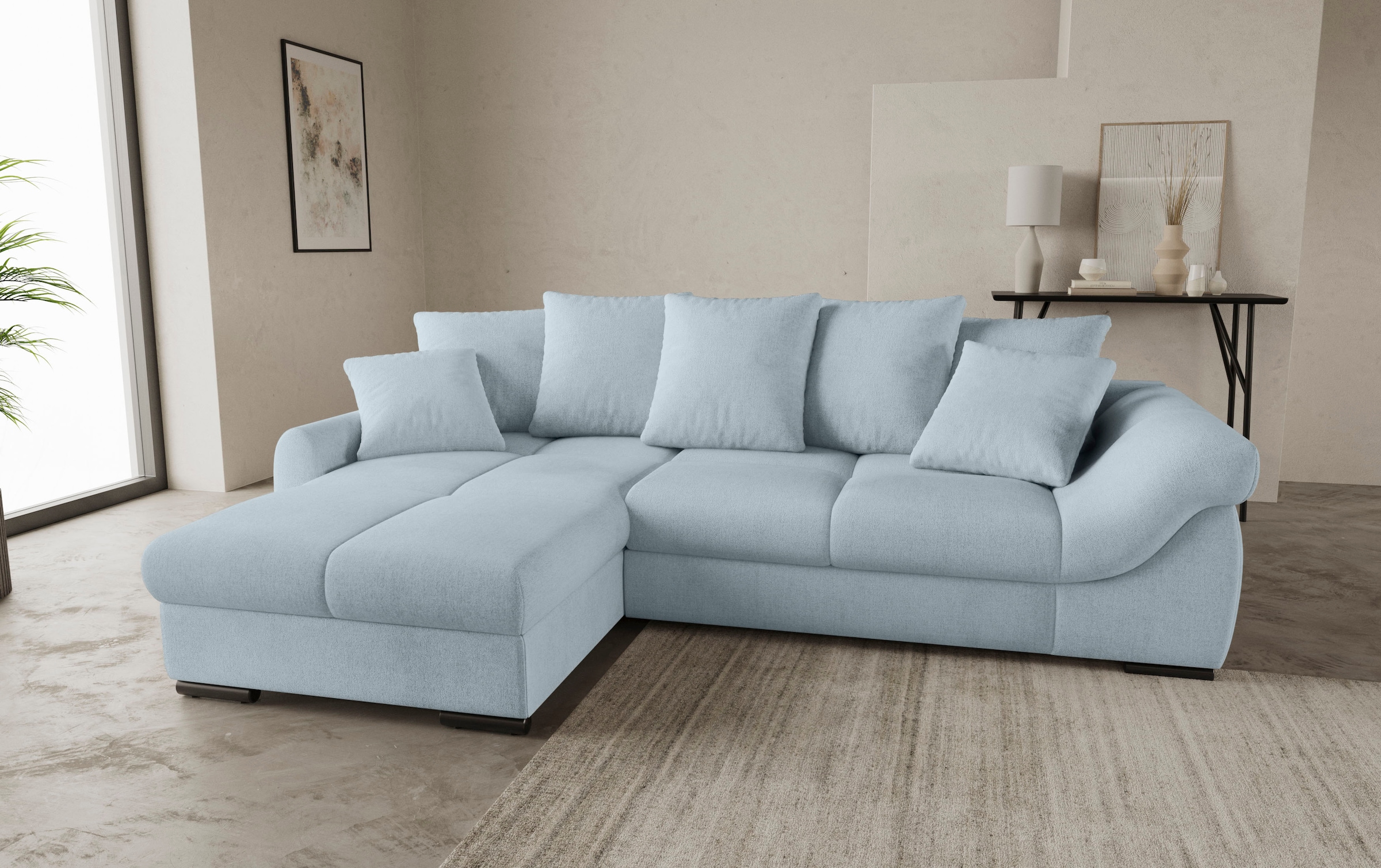 Mr. Couch Ecksofa »Livorno DuraFlex L-Form«, inkl. Hochschläfer-Bettauszug, XL-Bettkasten weiß beschichtet