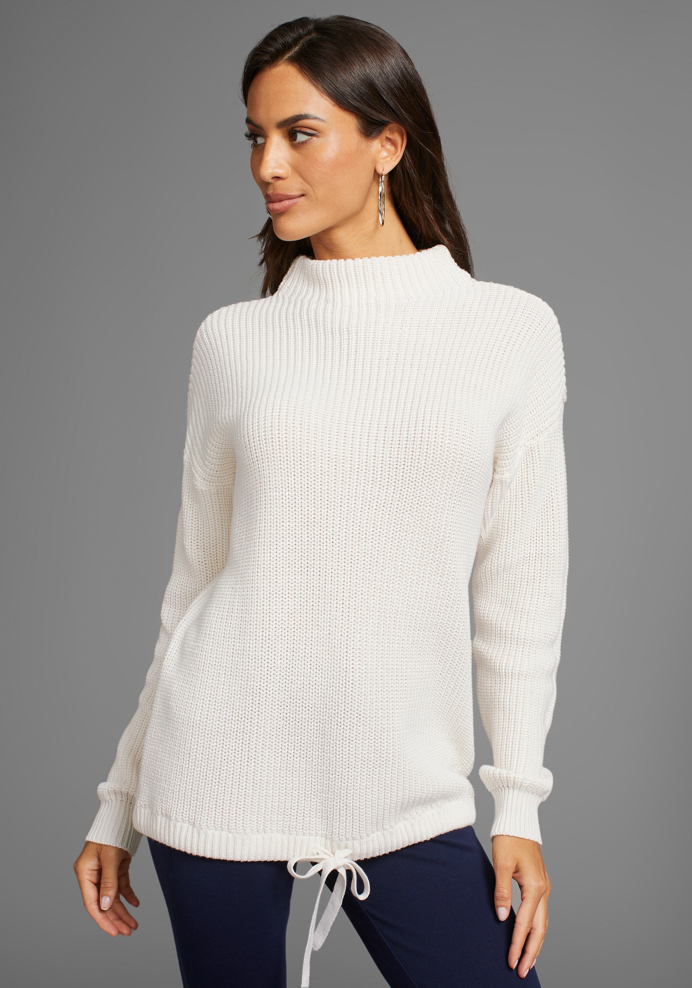 DELMAO Stehkragenpullover, mit verstellbarem Saum durch Bindeband