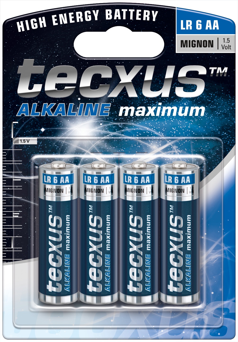 tecxus Batterie »mit langer Lebensdauer, 4er Pack«, (Packung), Mignon (LR6 / AA) Batterien Alkaline 1,5 V
