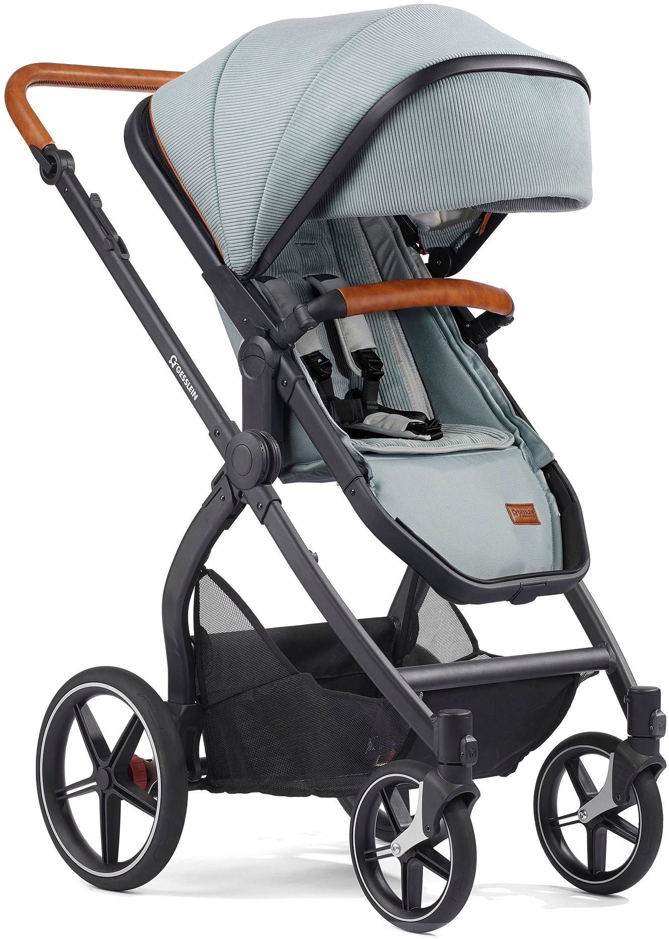 Gesslein Kombi-Kinderwagen »FX4 Soft+ mit Aufsatz Life, schwarz/cognac, eisblau«, mit Babywanne C3 und Babyschalenadapter