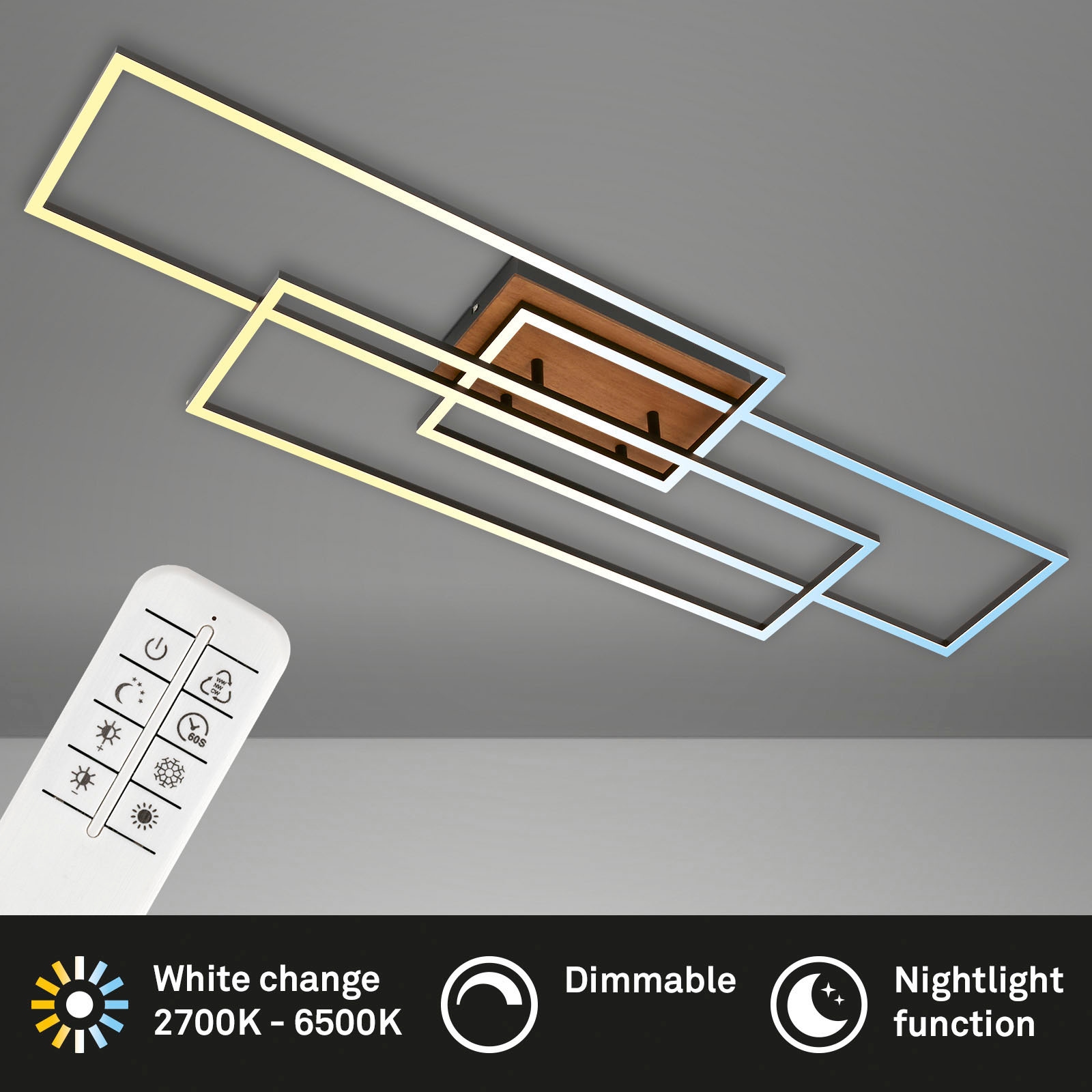 Briloner Leuchten LED Deckenleuchte »CCT LED Deckenleuchte, schwarz, Holz, LED/60W«