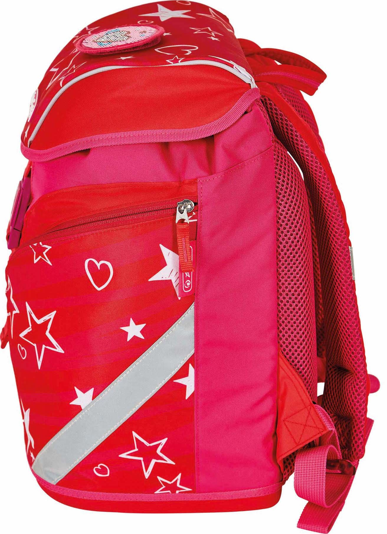 Herlitz Schulrucksack »SoftLight Plus, Stars&Stripe«, Reflektoren-Floureszierende Flächen, mit 2 abnehmbaren Applikationen