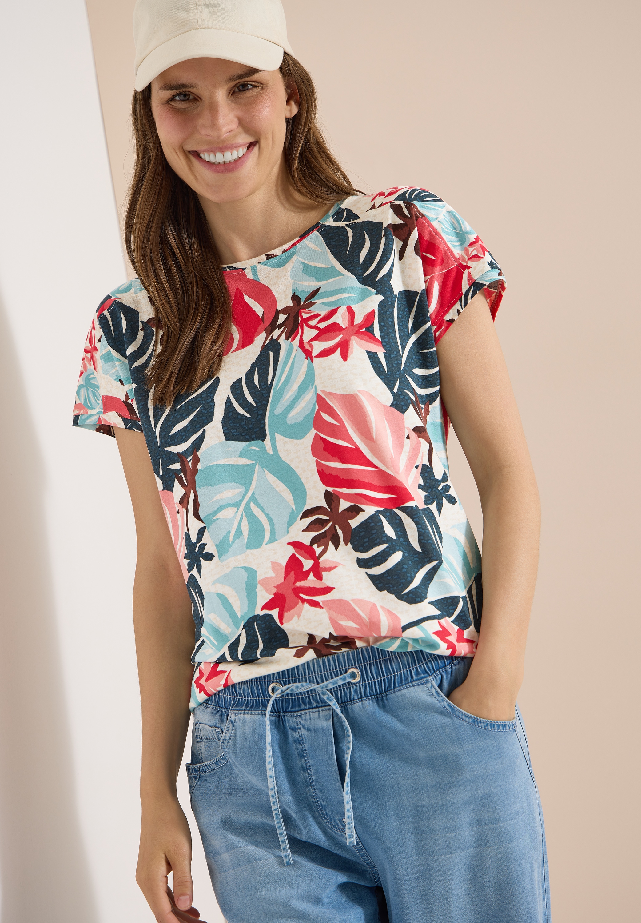 Cecil Kurzarmshirt Sommershirt mit U-Boot-Ausschnitt und Print
