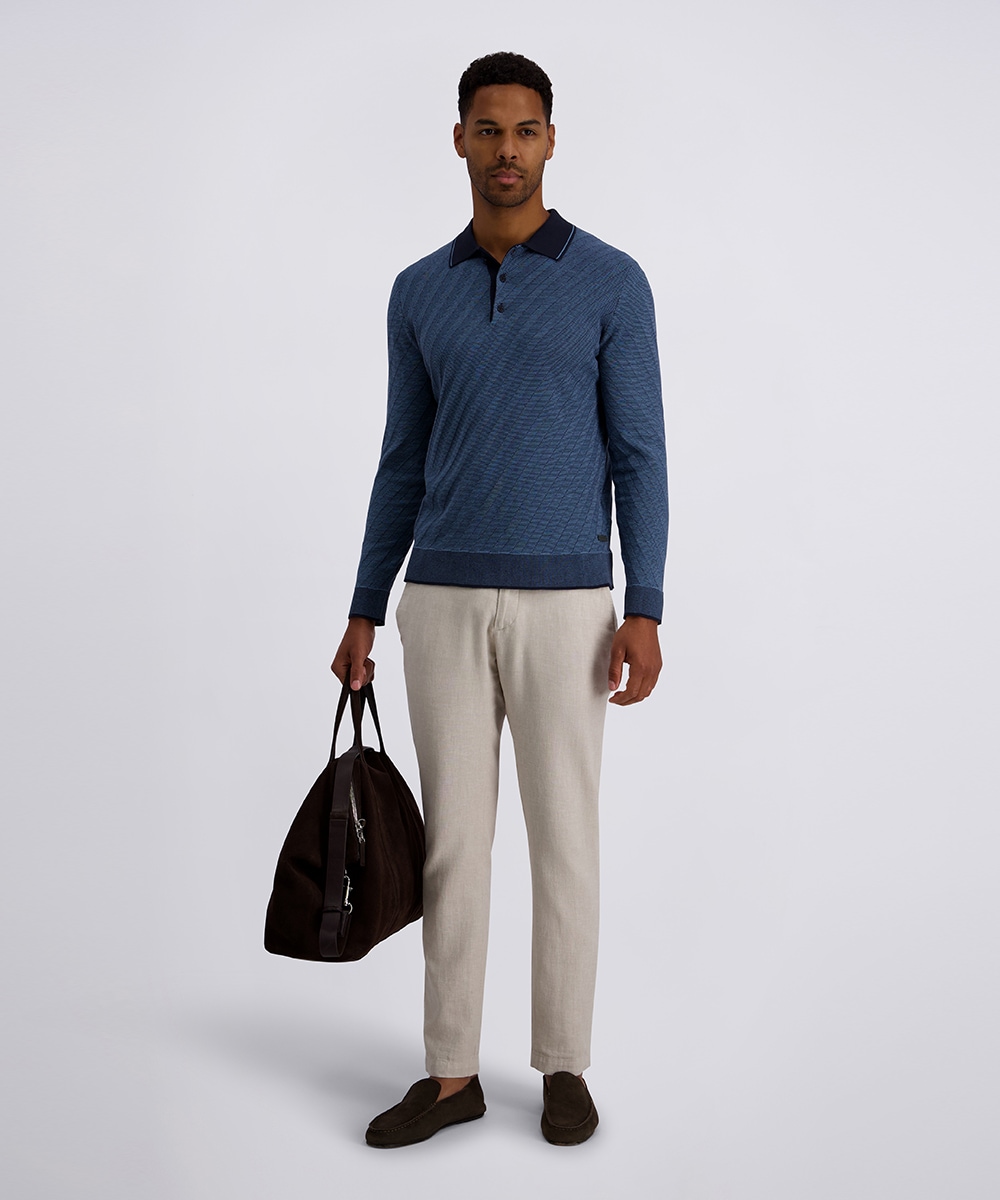 Pierre Cardin Langarm-Poloshirt Strick in Bicolour- Jaquard - Struktur