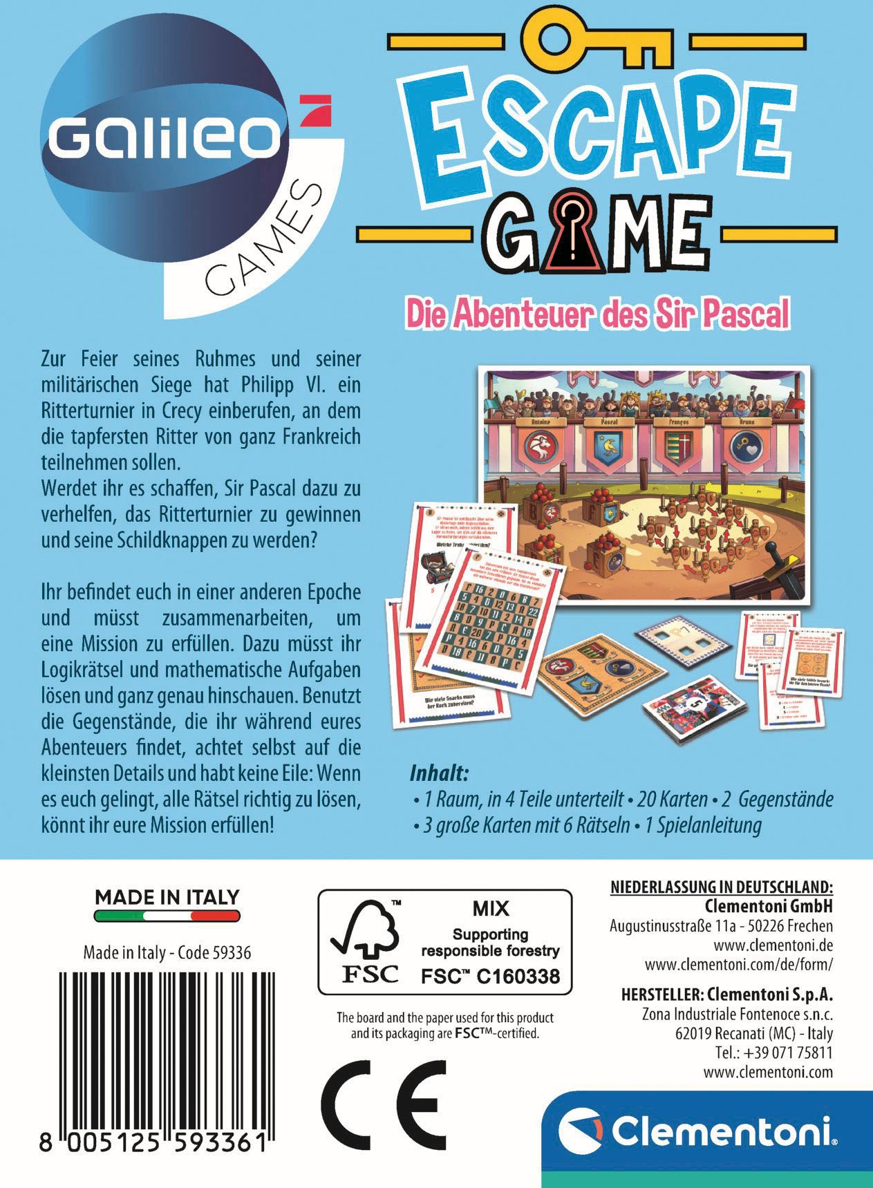 Clementoni® Spiel »Galileo, Escape Game Die Abenteuer des Sir Pascal«, Made in Europe