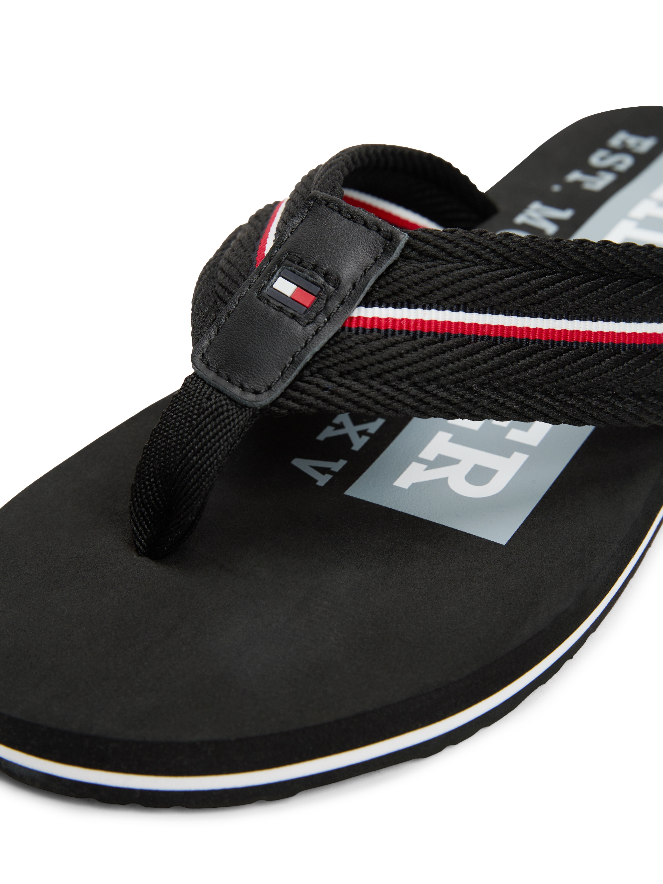 Tommy Hilfiger Zehentrenner »CORPORATE HILFIGER BEACH SANDAL«, Sommerschuh, Flats, Bequemschuh mit Streifen