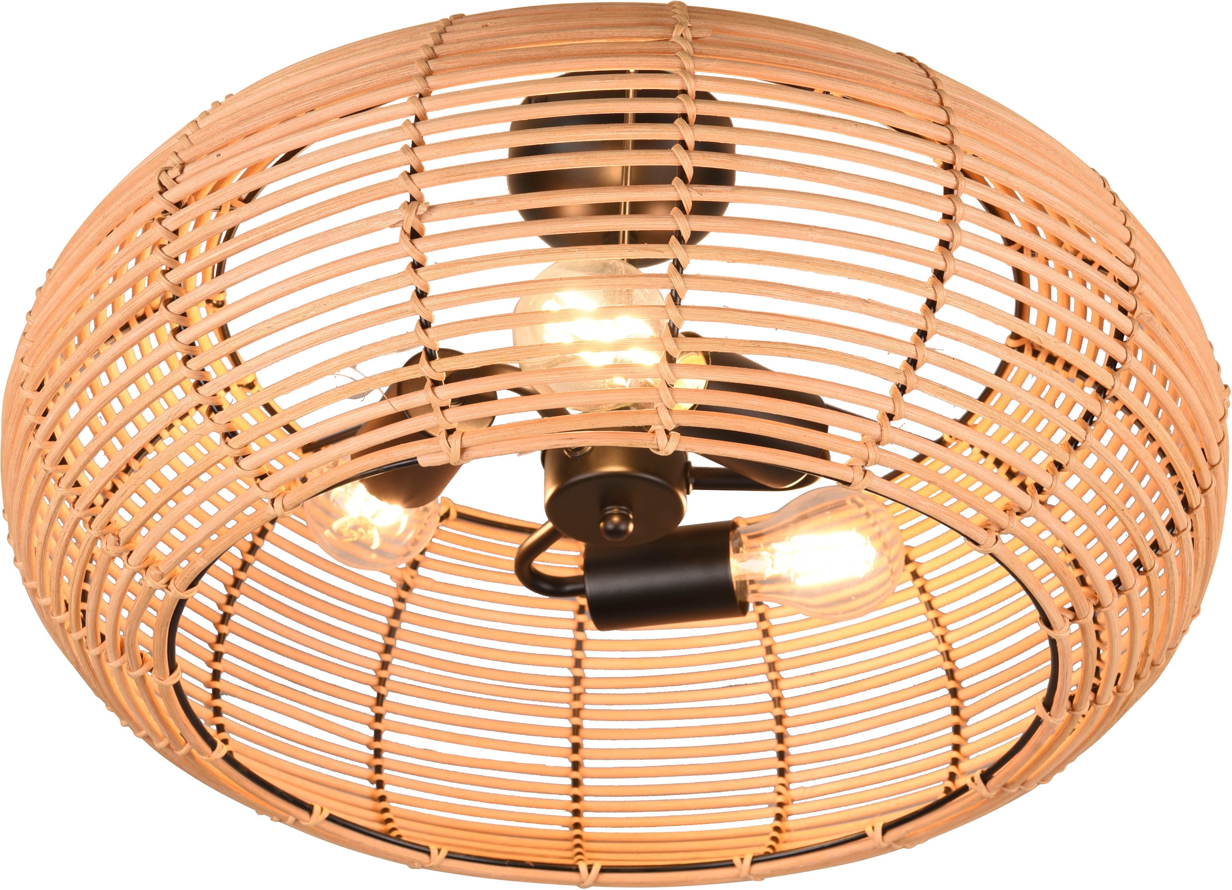 TRIO Leuchten Deckenleuchte »Inga«, 3 flammig, Leuchtmittel E27 | ohne Leuchtmittel, Deckenlampe aus Rattan in Korbgeflecht Optik, exkl 3xE27 Ø 50cm