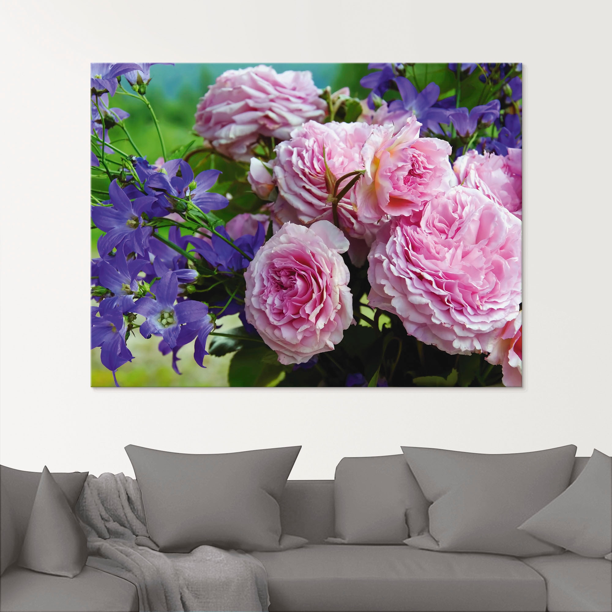 Artland Glasbild »Rosen und Glockenblumen«, Blumen, (1 St.), in verschiedenen Größen