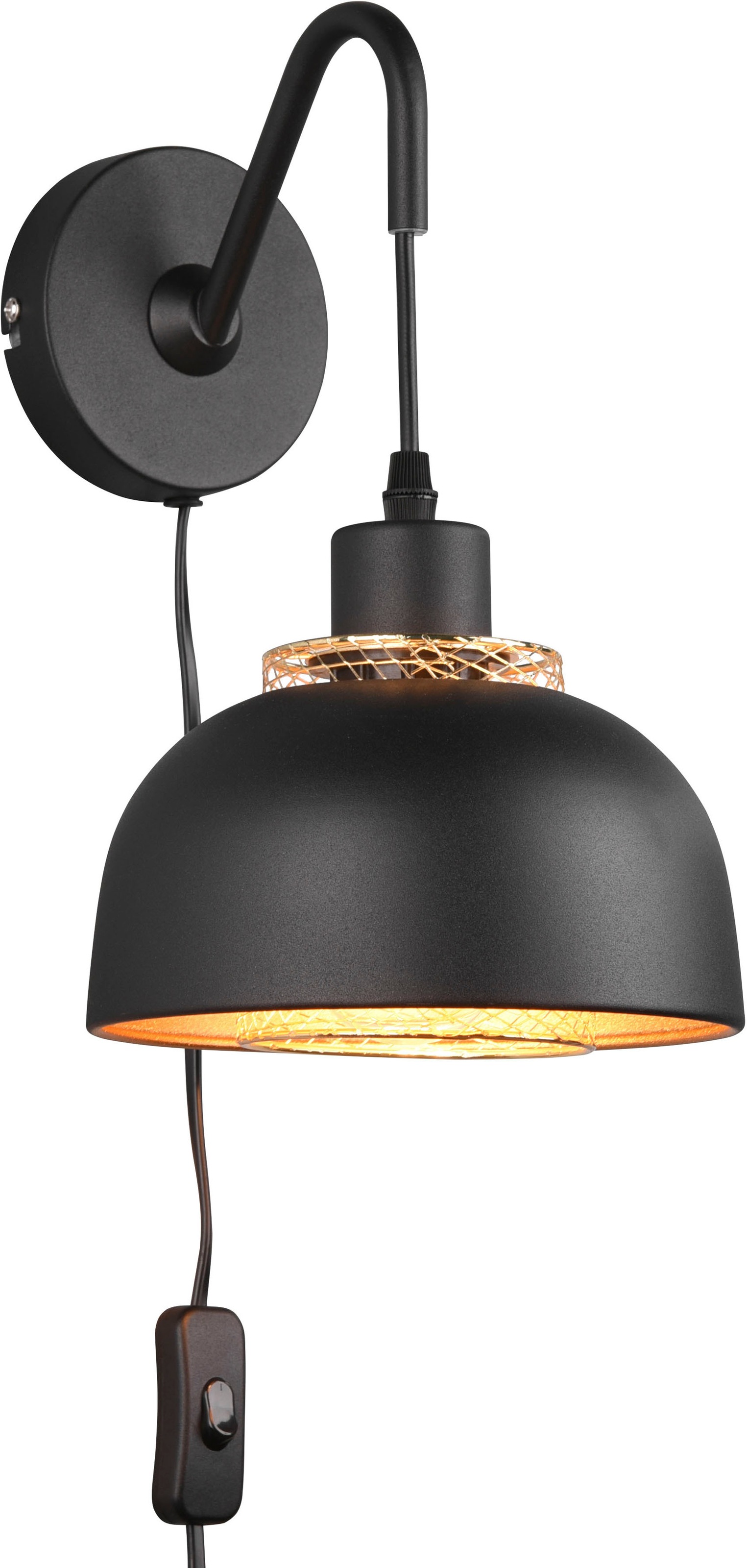 REALITY Leuchten Wandleuchte »Punch«, 1 flammig, Leuchtmittel E27 | ohne Leuchtmittel, Industrie-Look mit Doppelschirm schwarz-gold, exkl 1xE27 max 40W