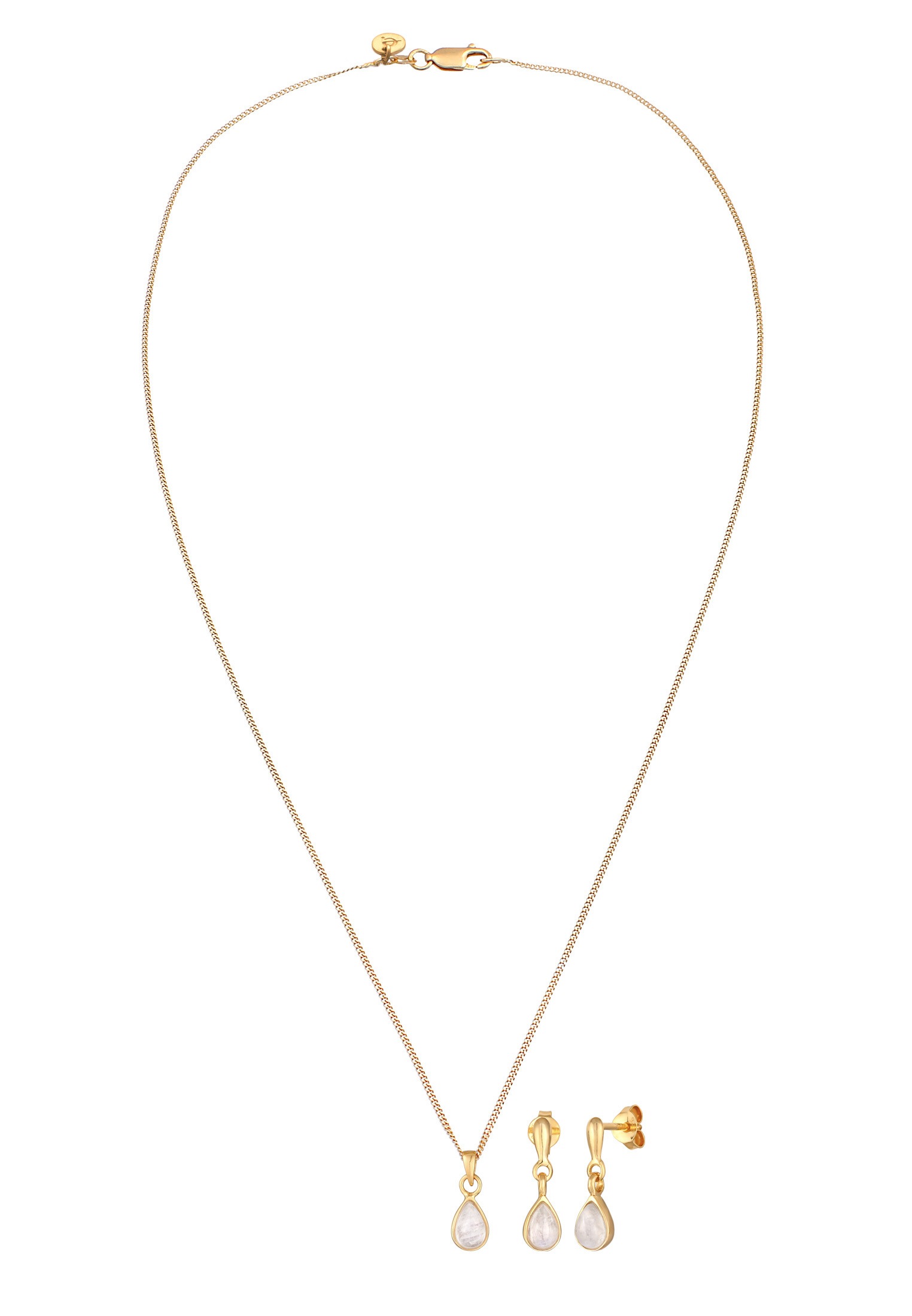Elli Premium Ohrring und Ketten Set »Schmuckset Mondstein Kette Ohrhänger 925 Silber vergoldet«